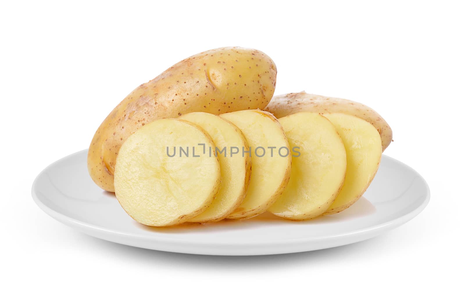 potato in plate isolated on white background