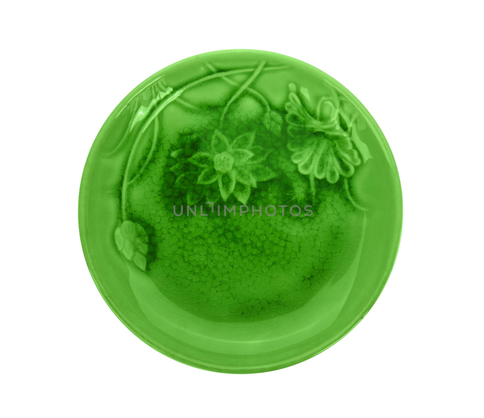 green ceramic plate on white background