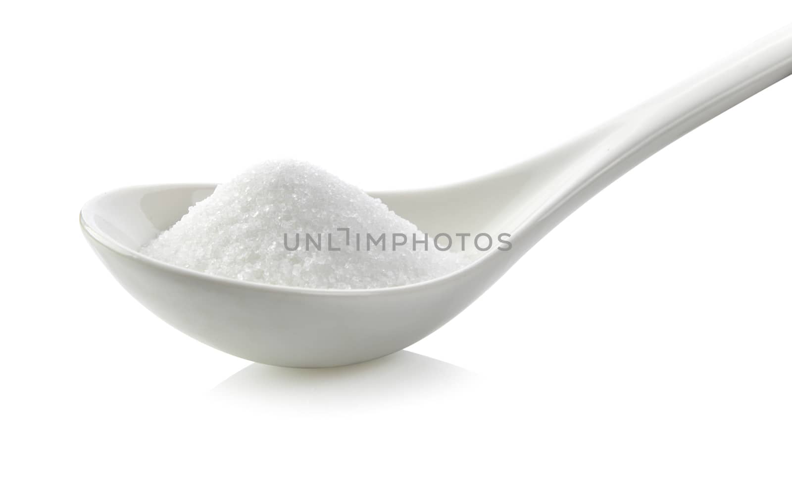 sugar in wood spoon on white background