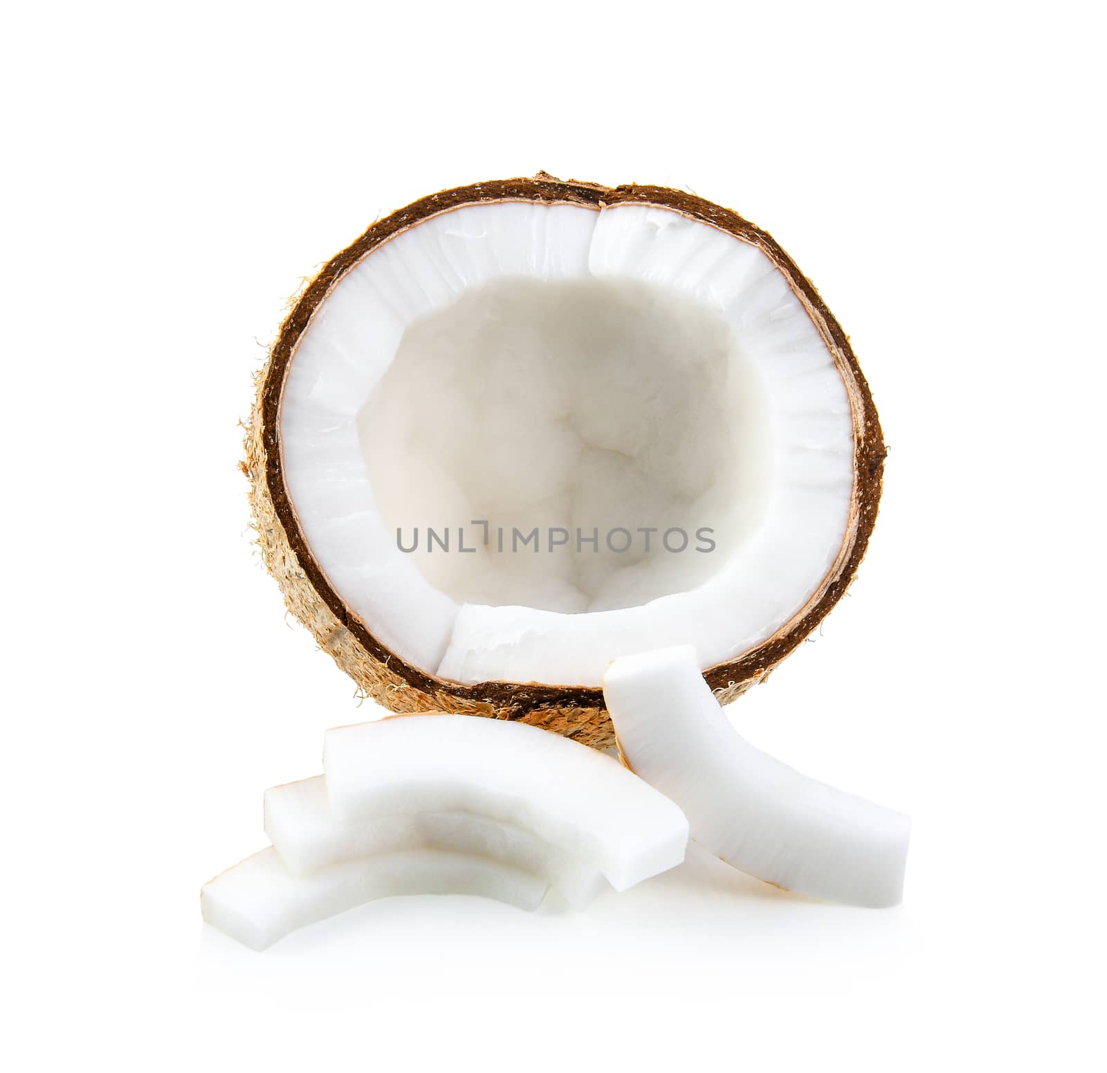 slice coconut isolated on white background by sommai