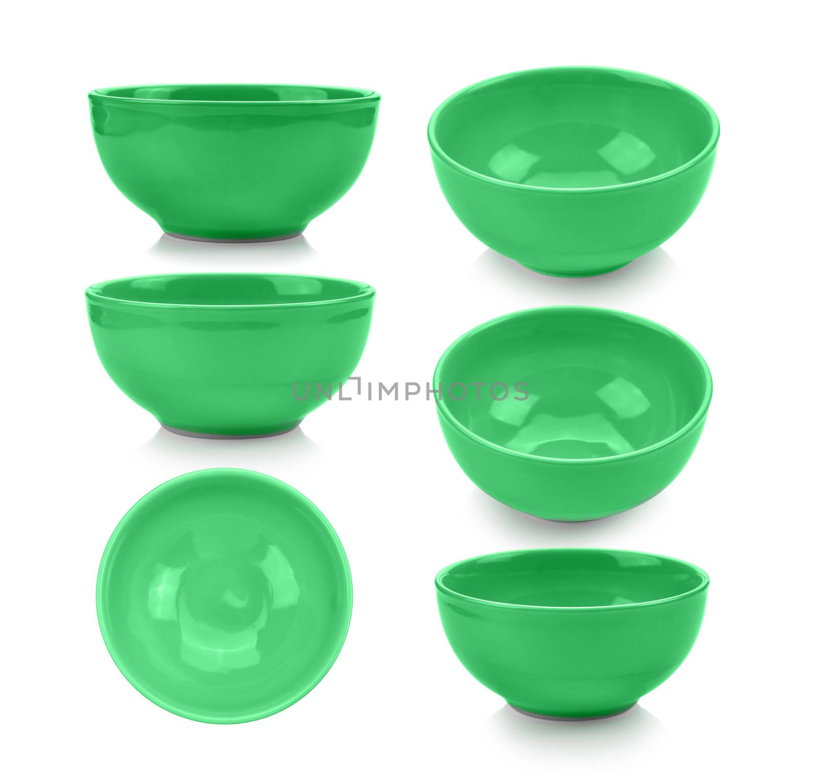 set of green bowl on white background