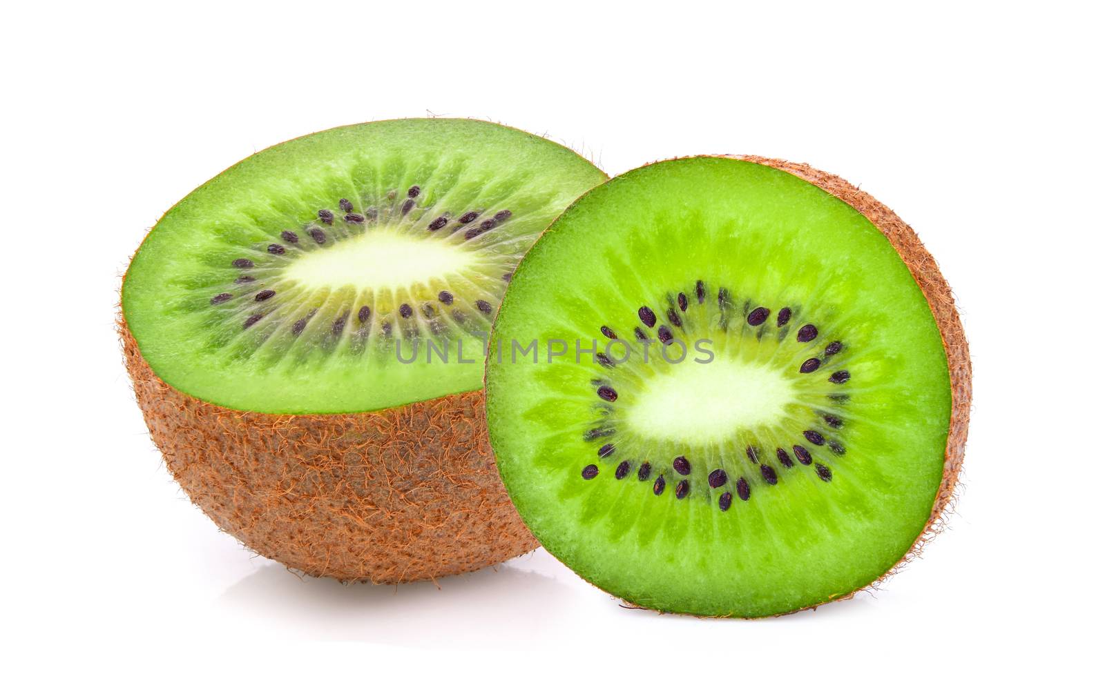 Slice of fresh kiwi fruit isolated on white background by sommai