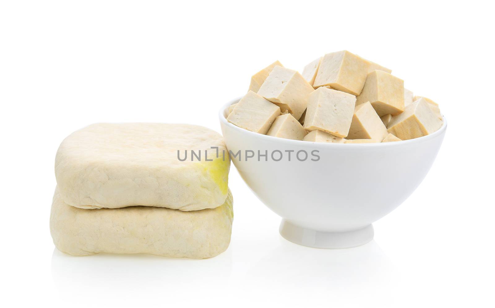 Tofu in bowl on the White background by sommai