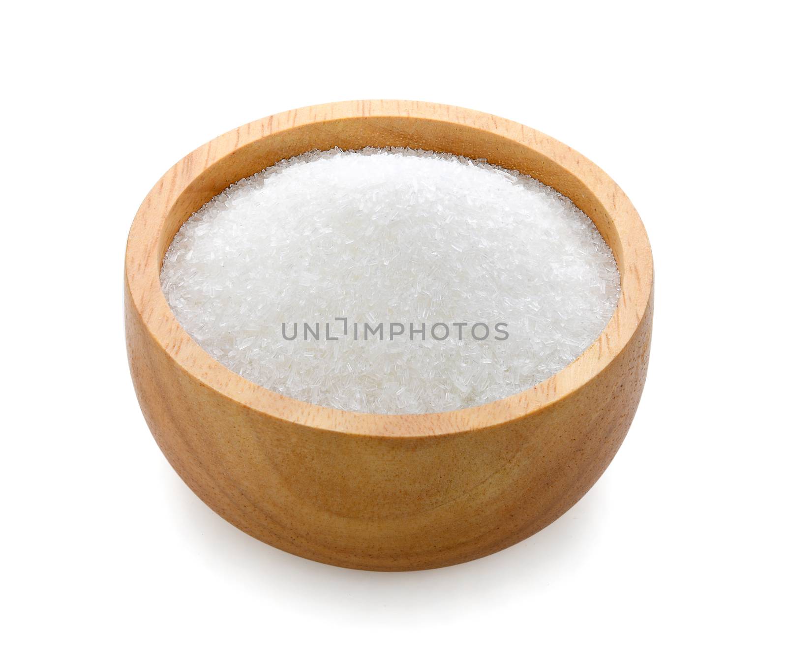 monosodium glutamate in wood bowl on white background by sommai