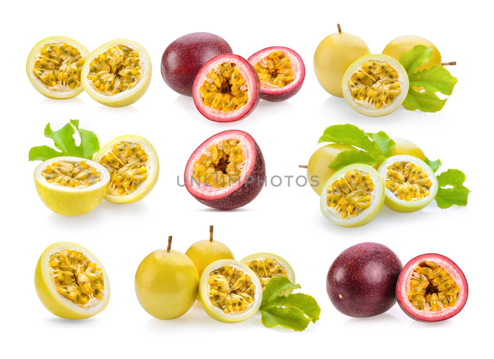 set of passionfruit isolated on white background by sommai