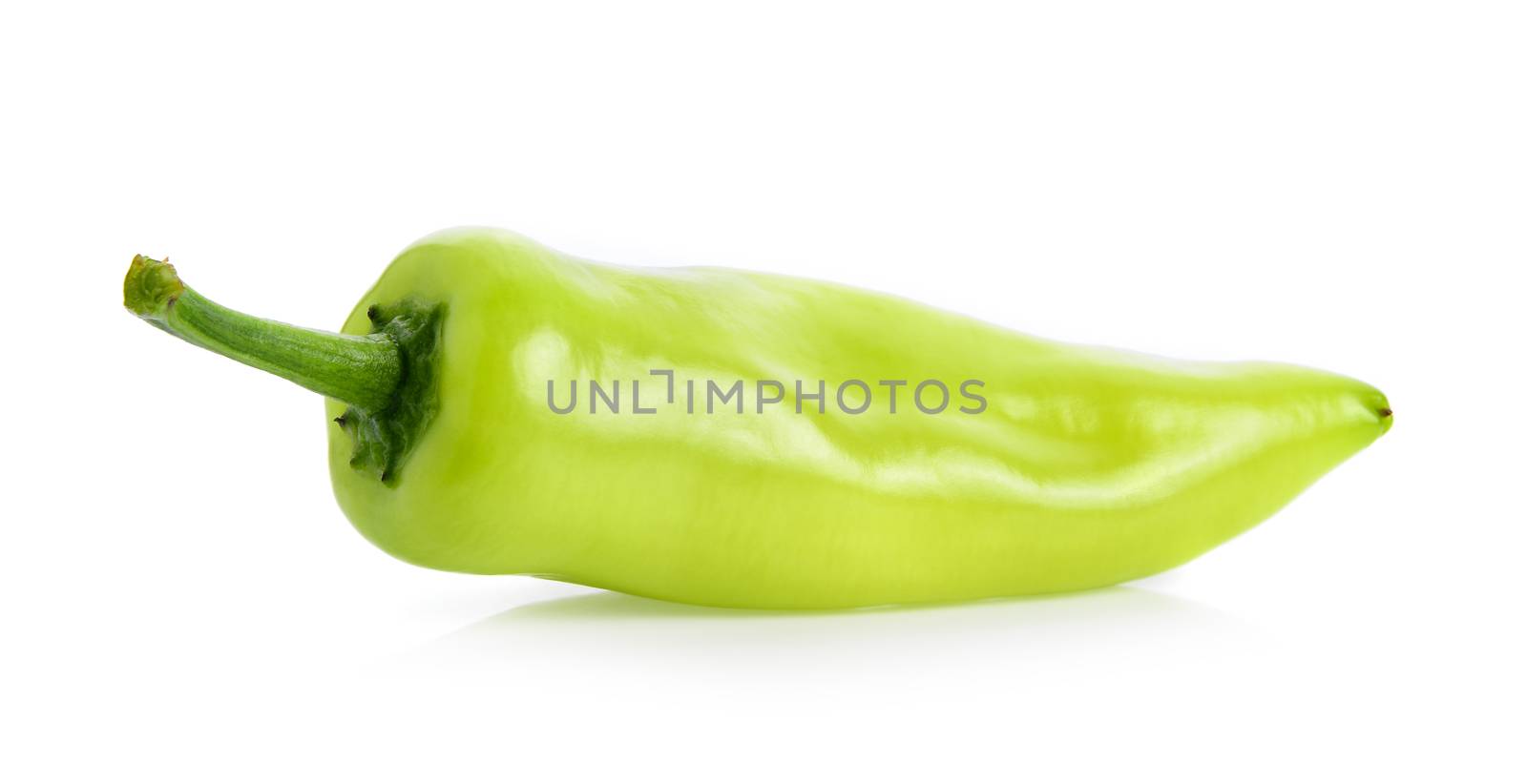 Green hot chili pepper isolated on the white background.
