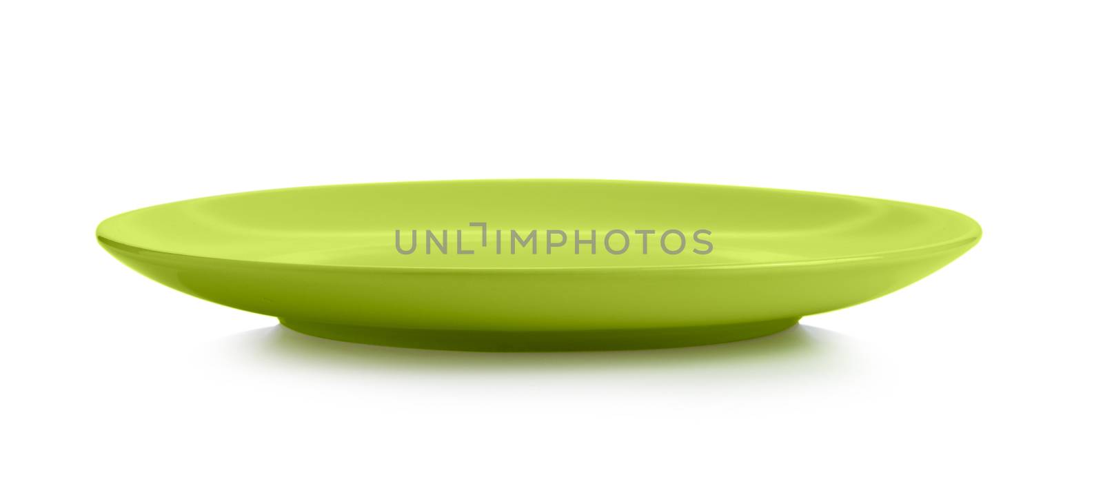 green ceramic plate on white background by sommai