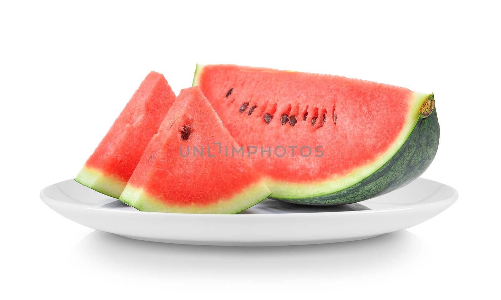 watermelon in plate isolated on white background by sommai