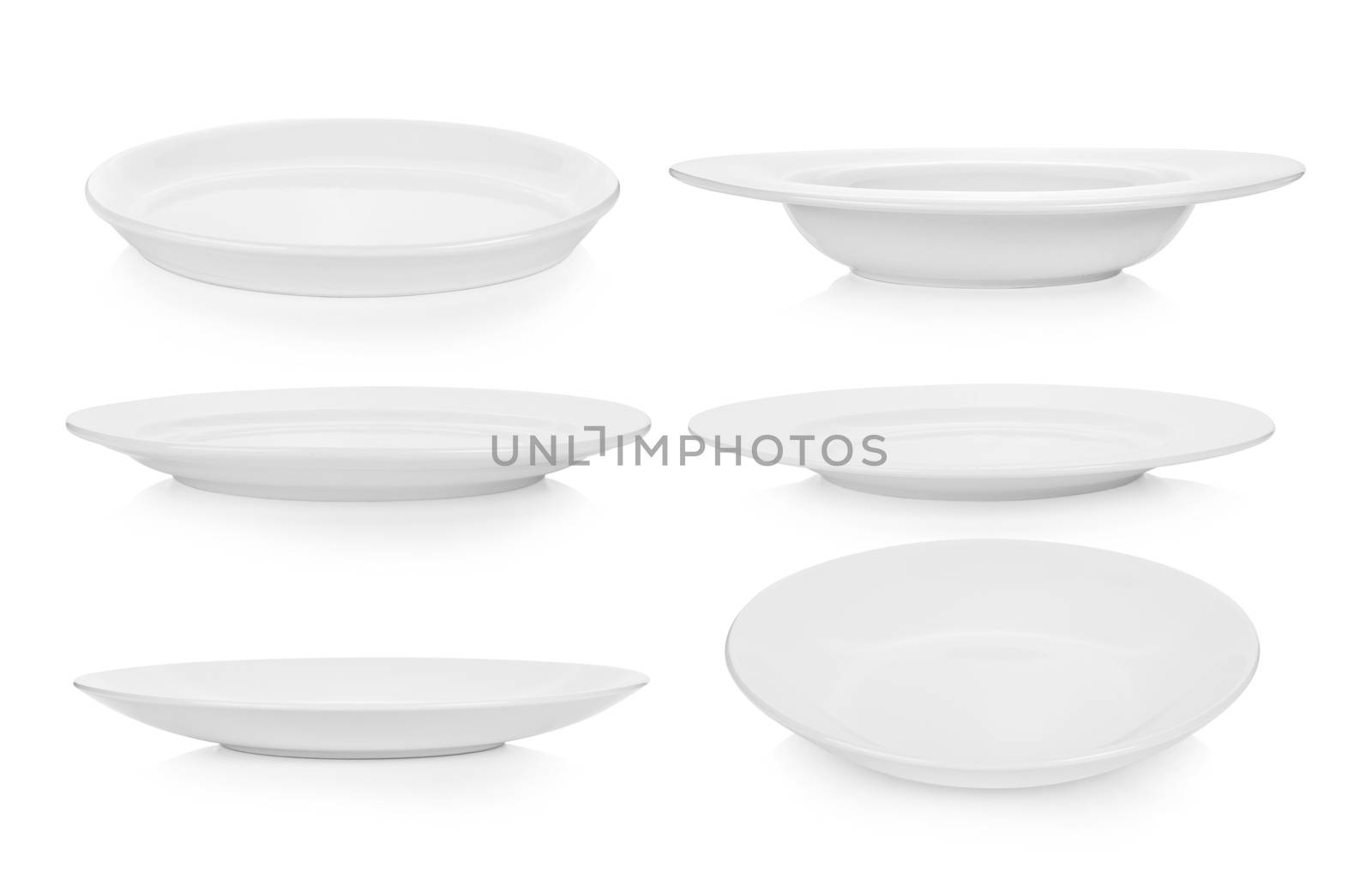 set of white plate on white background