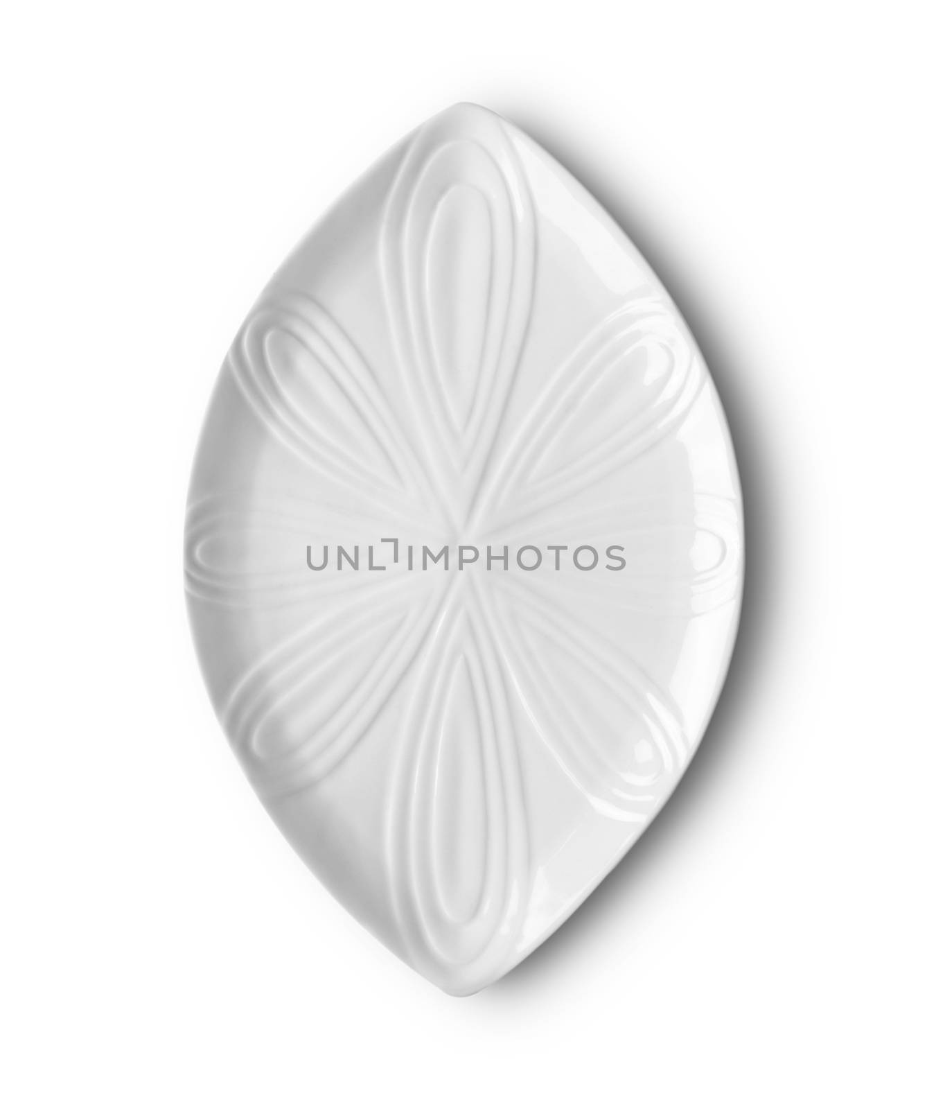 ceramic plate on white background. top view by sommai