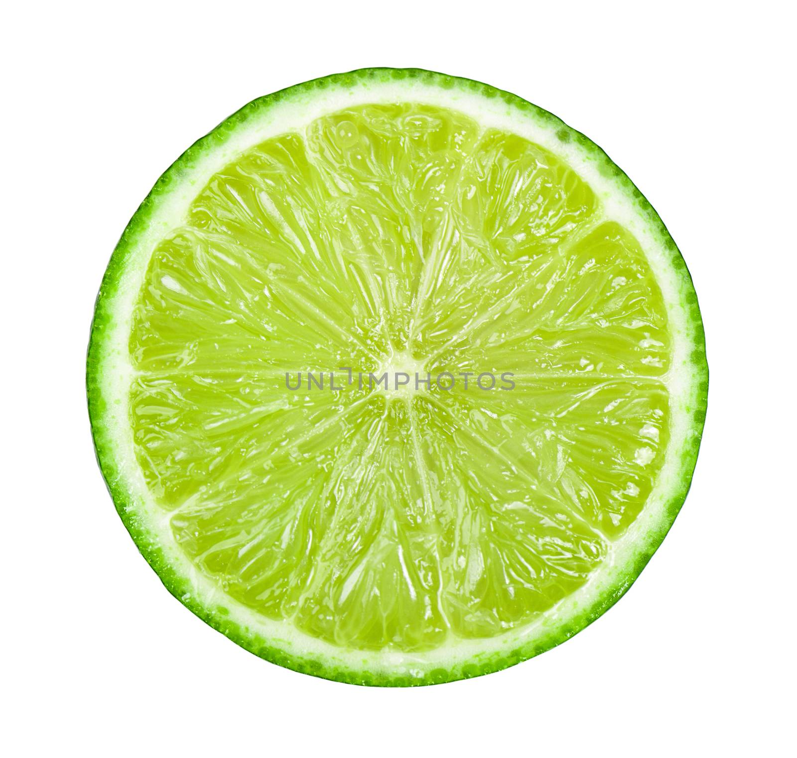 Juicy slice of lime isolated on white background by sommai