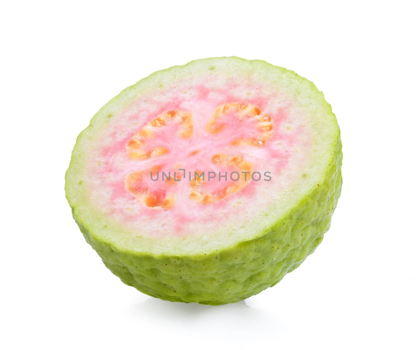 slice pink guava isolated on white background by sommai