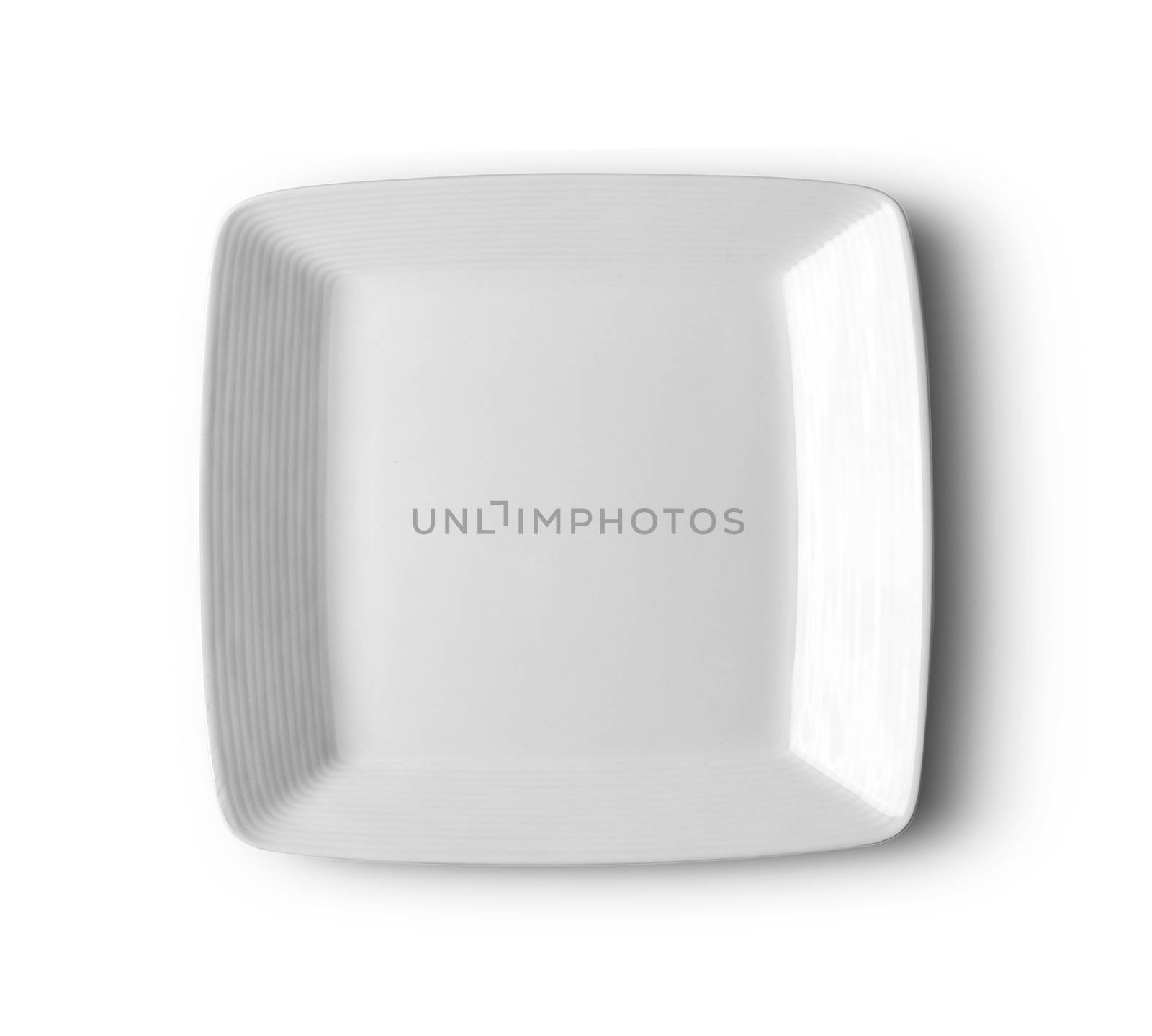 top view of white plate on white background by sommai