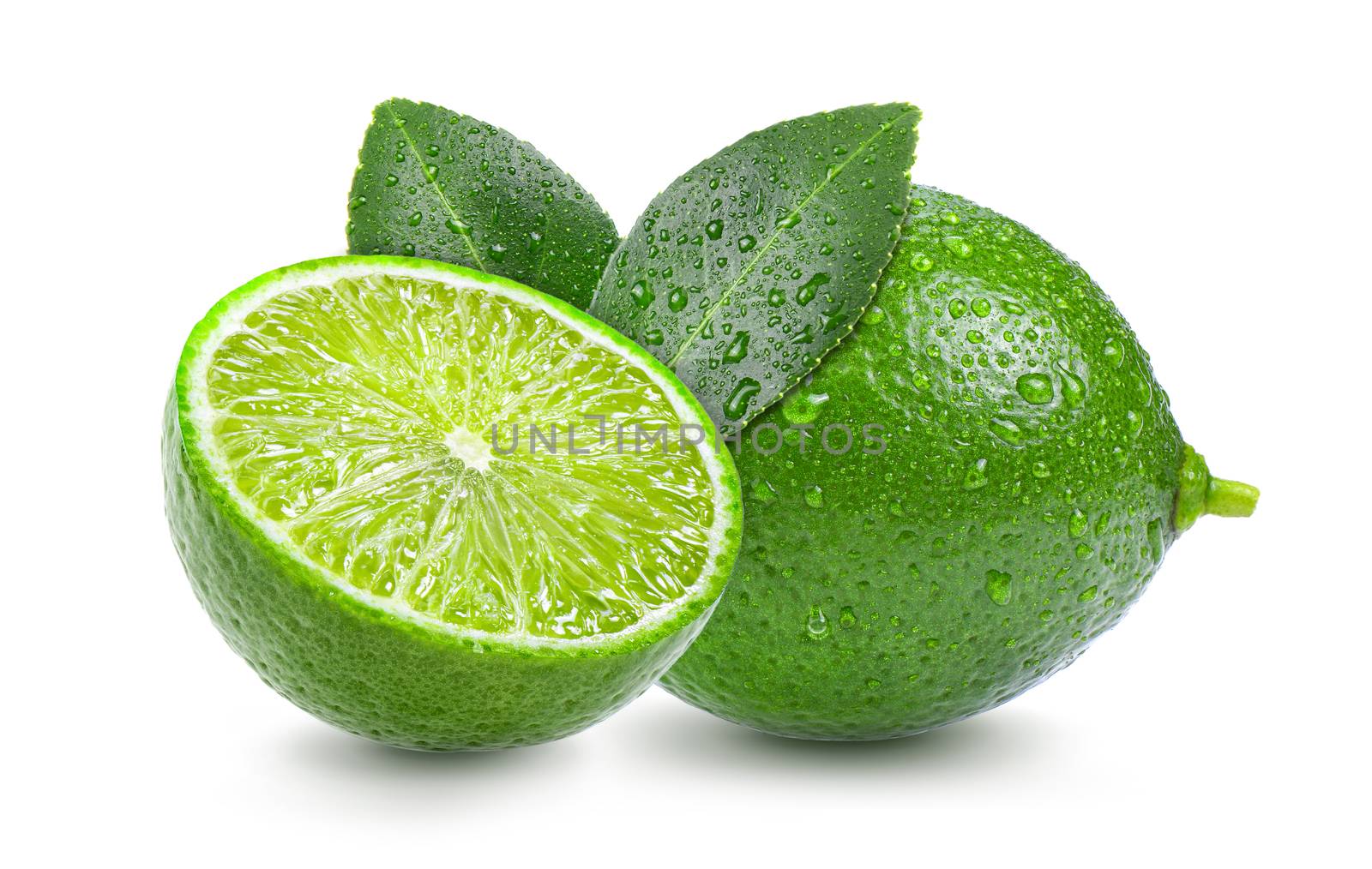 fresh lime with leaf on white background by sommai