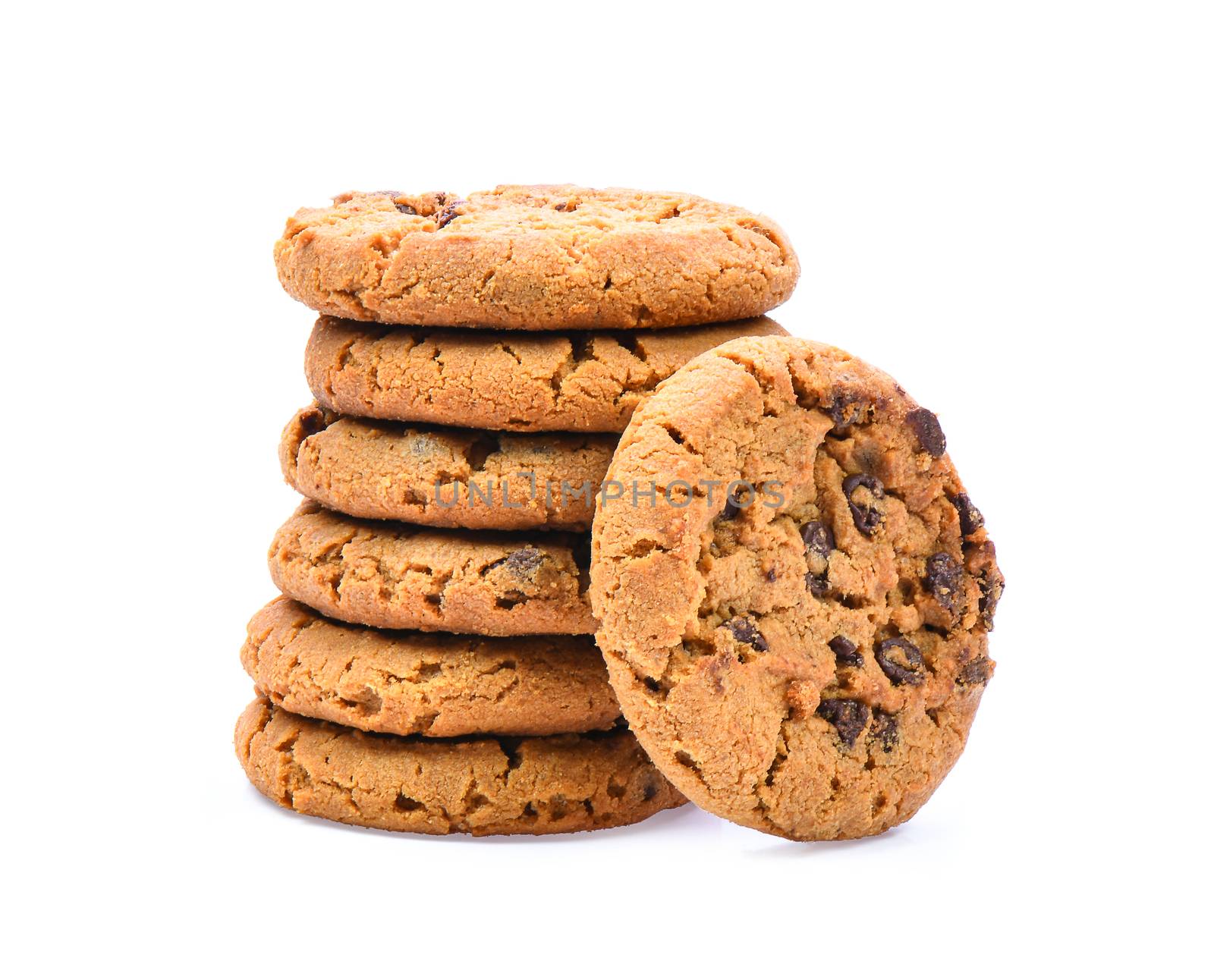 chocolate chips cookies on white background by sommai