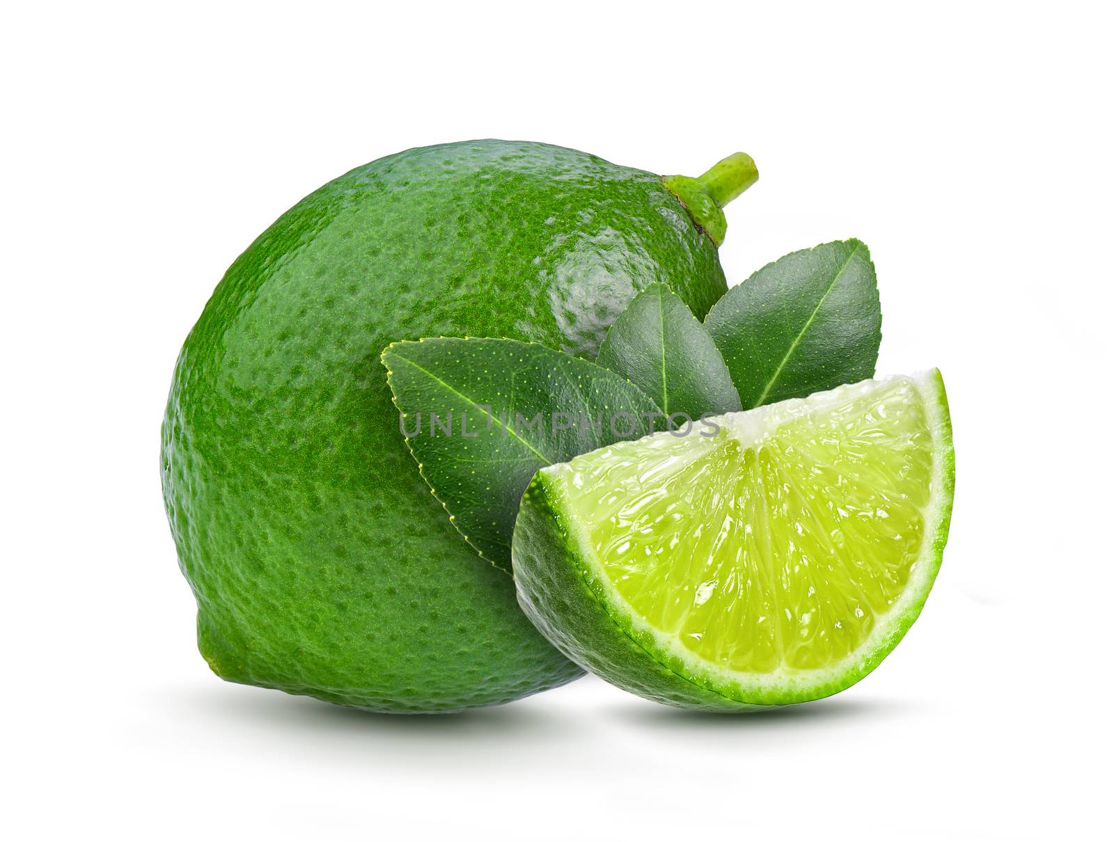 fresh lime with leaf on white background by sommai