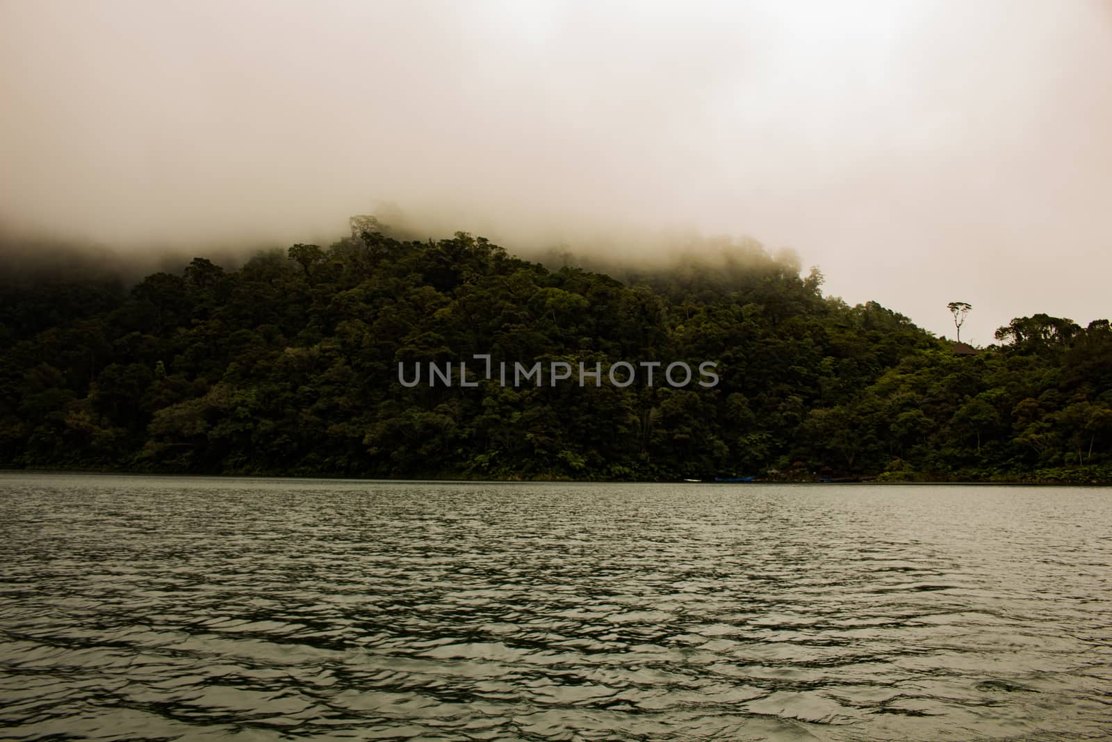 Two identical mountain lakes that are on top of the mountains on the island of Negros. Fog.