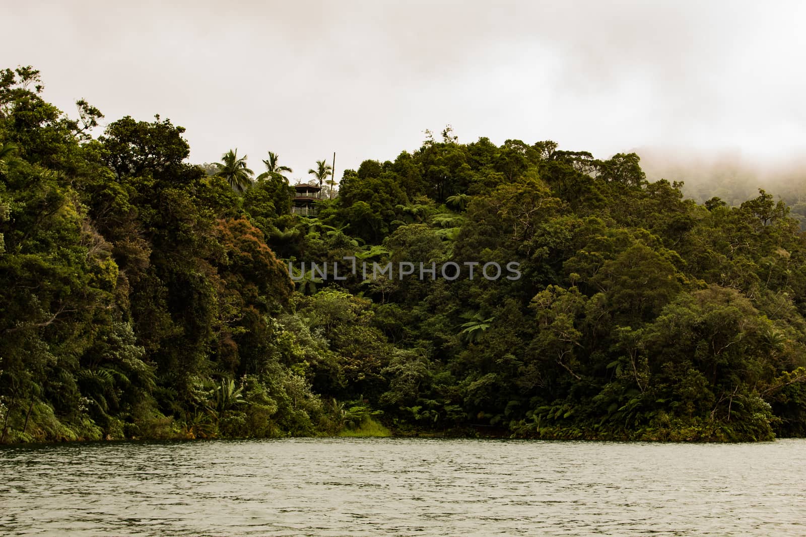 Two identical mountain lakes that are on top of the mountains on the island of Negros. Fog.