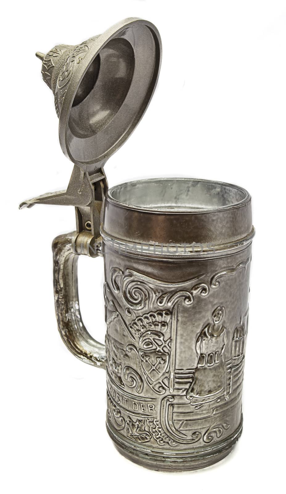 isolated pewter beer mug with open top