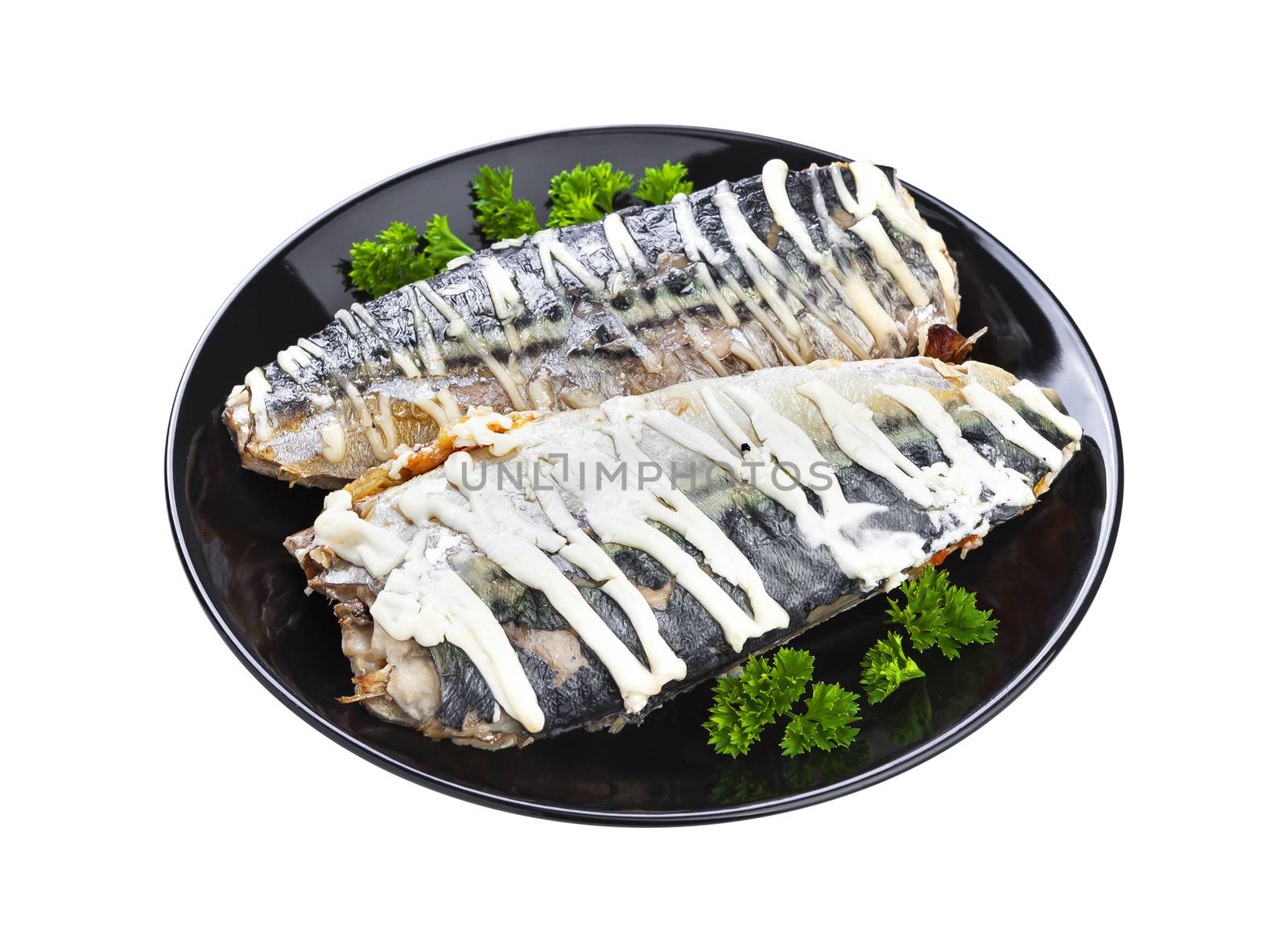 Baked mackerel isolated on white background with clipping path by xamtiw