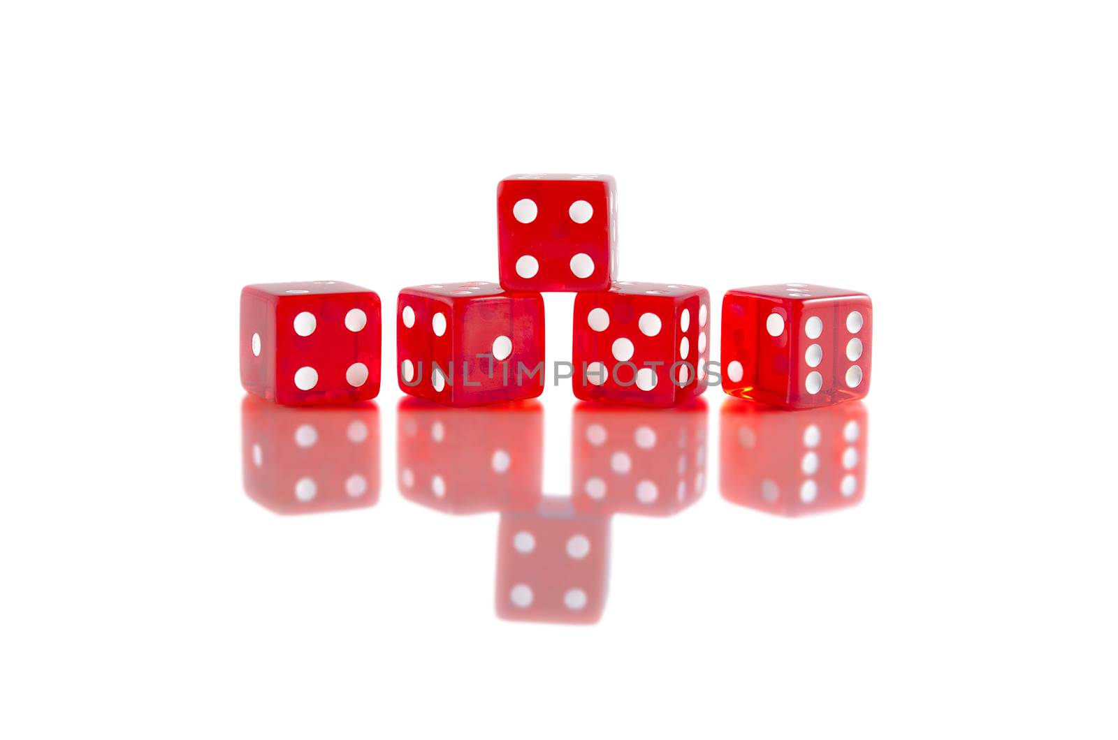 Red dice on white isolated background by HERRAEZ