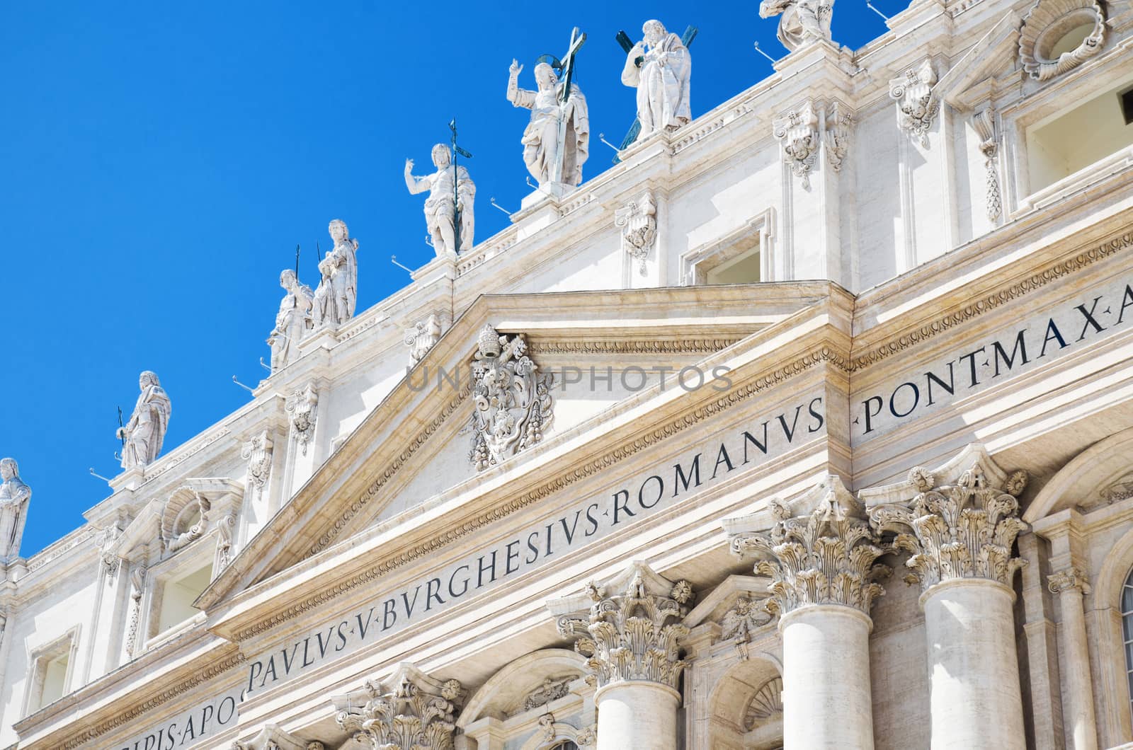 detail of the facade of the Basilica of Saint Peter, in Vatican City, Italy by HERRAEZ