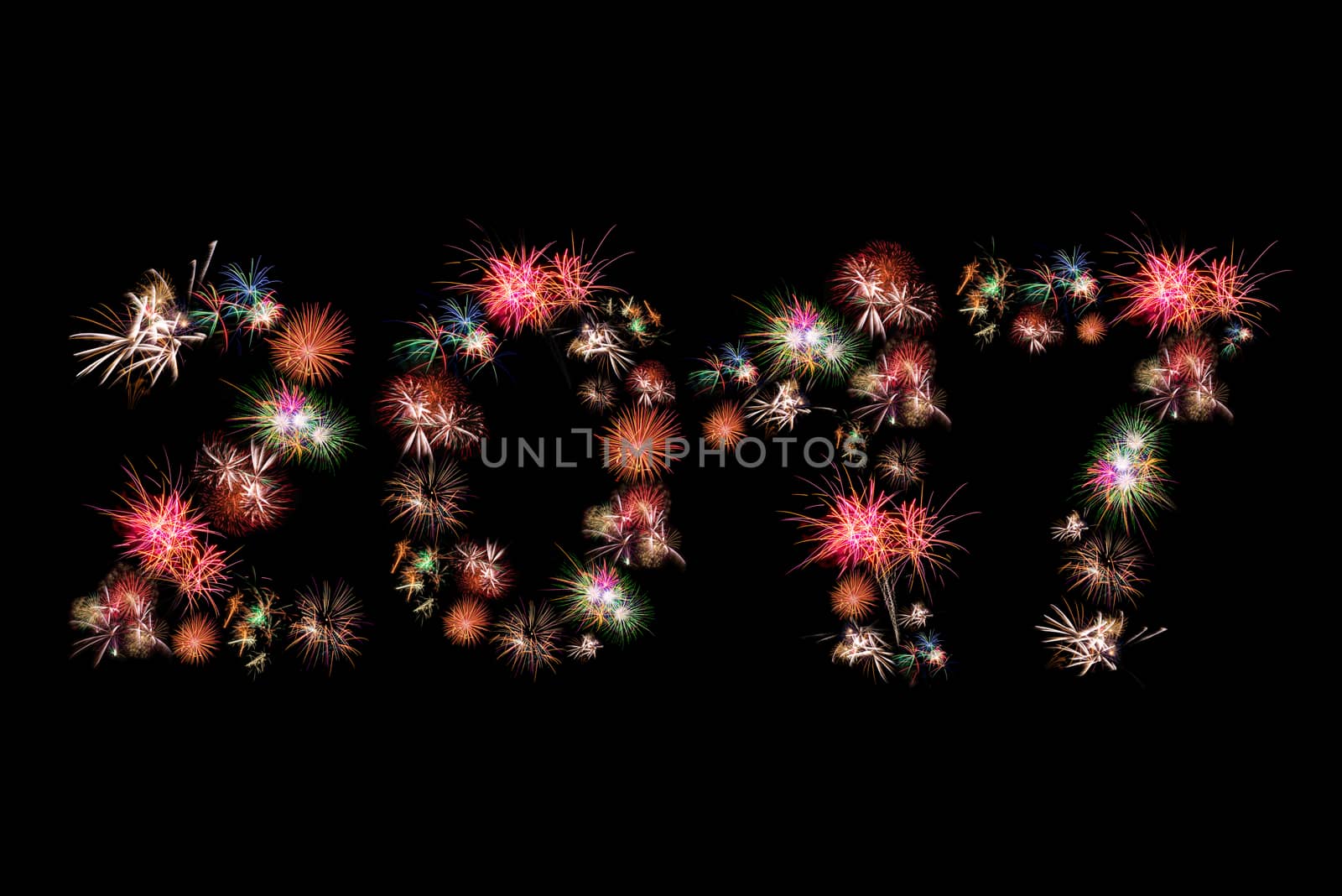 Happy new year 2017 fireworks colorful by HERRAEZ