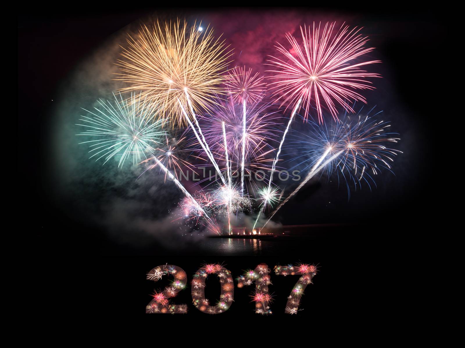 2017 New year calendar background. 2017 numbers made of firework by HERRAEZ