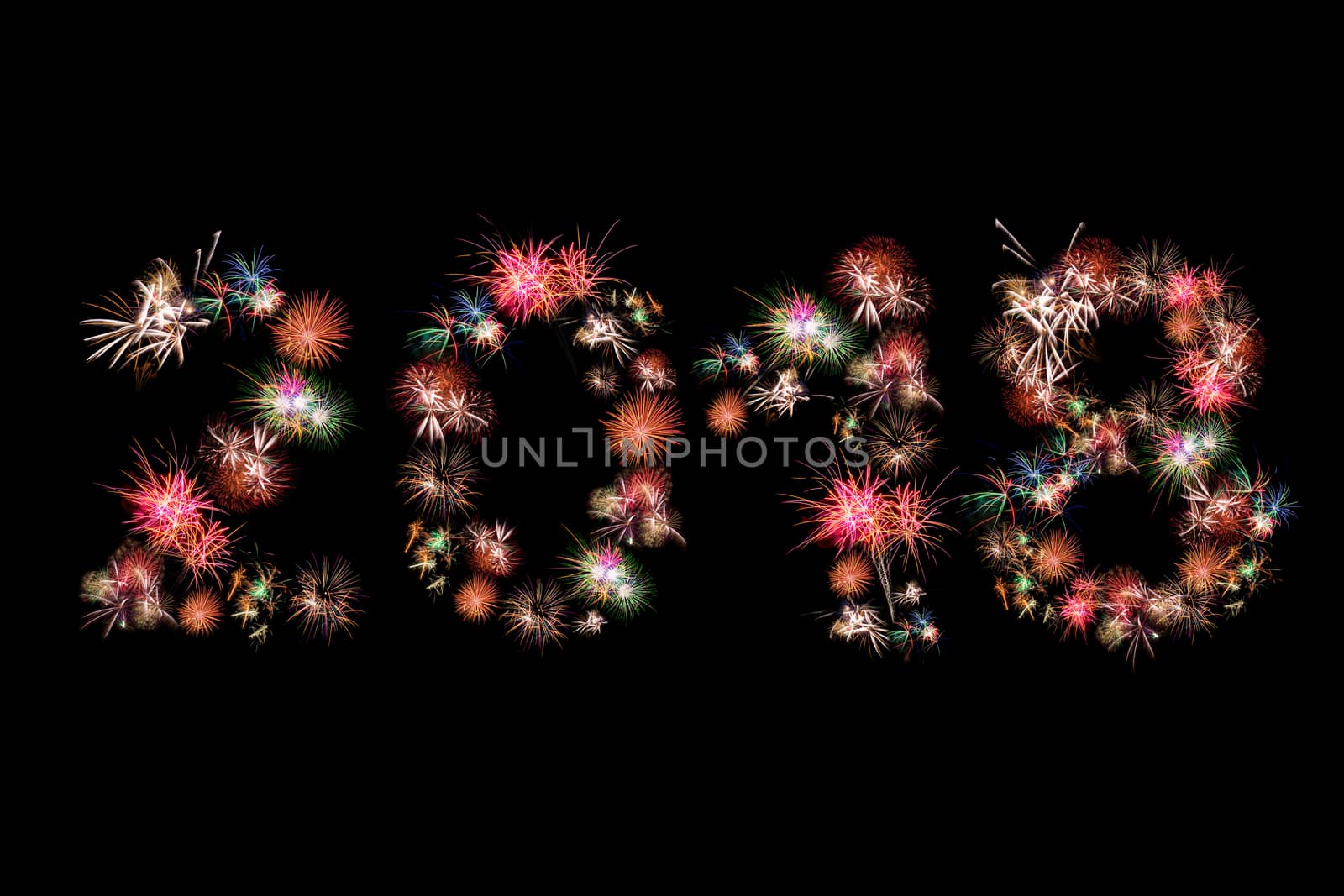 Happy new year 2018 fireworks colorful