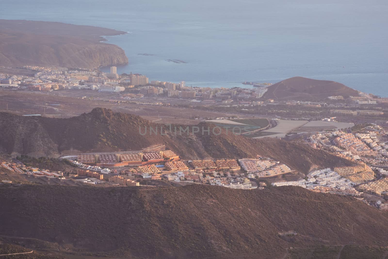Aerial view of Adeje village in south Tenerife island, Canary islands, Spain.