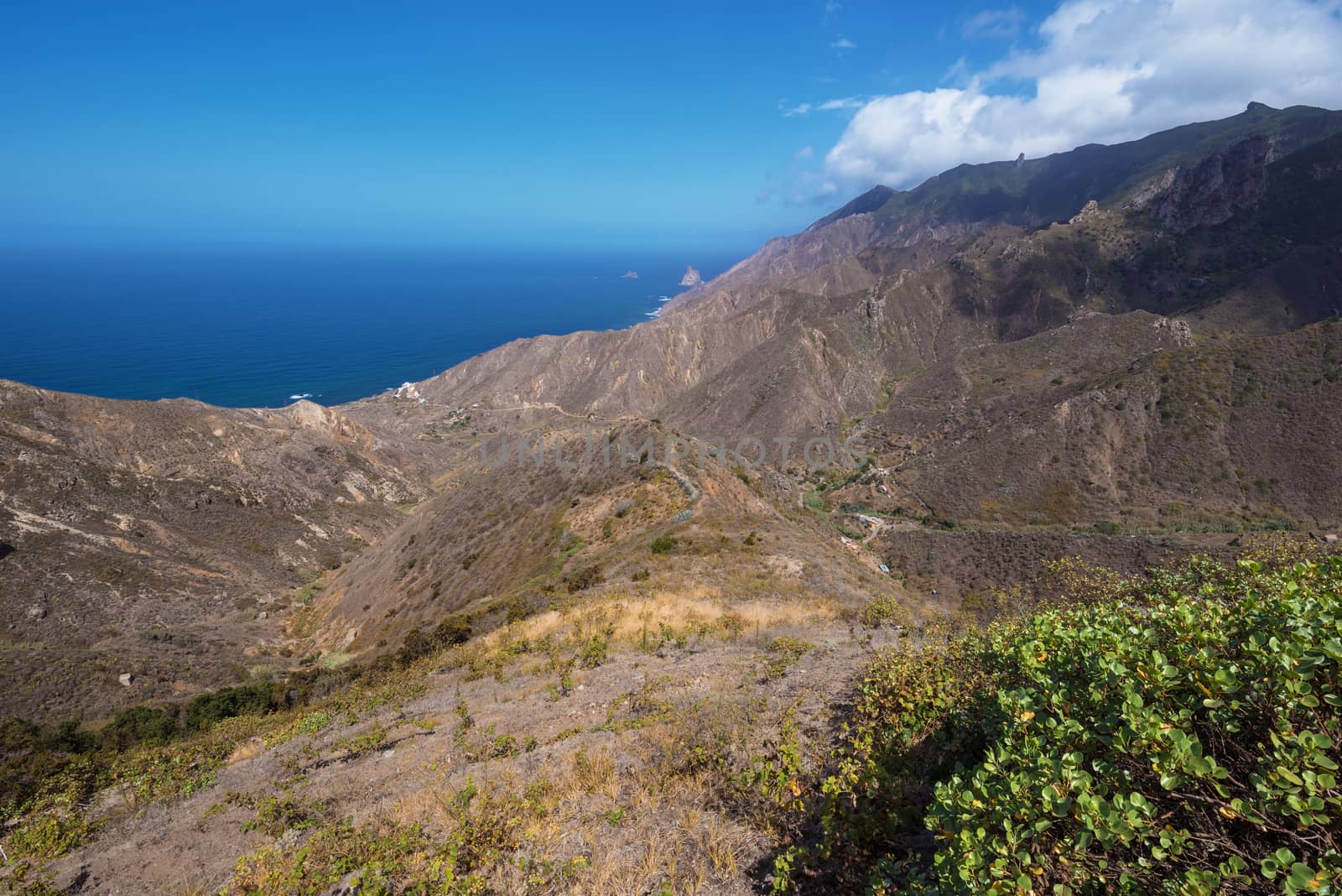 Anaga mountains, volcanic landscape in Tenerife, Canary island, Spain.