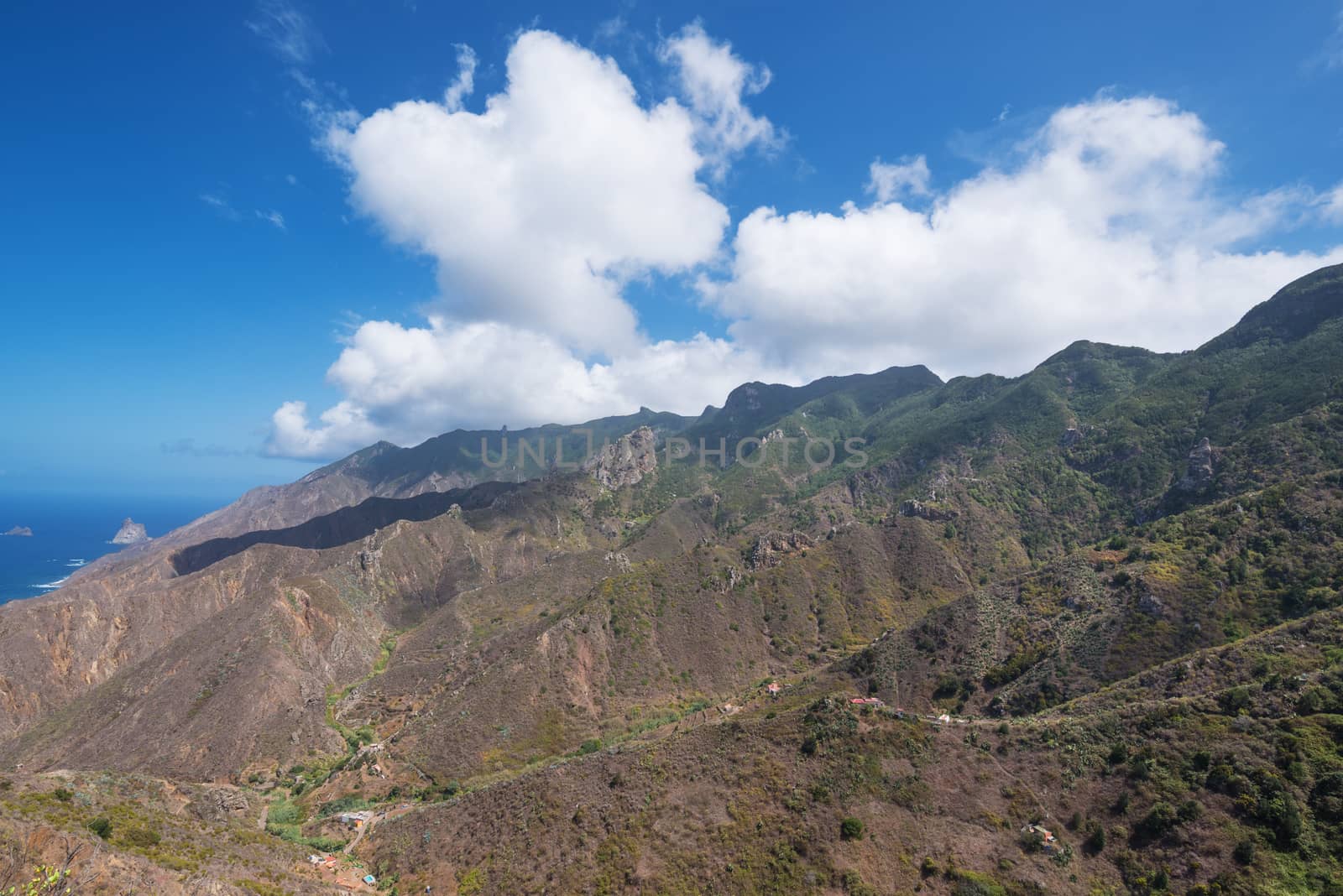 Anaga mountains, volcanic landscape in Tenerife, Canary island, Spain. by HERRAEZ