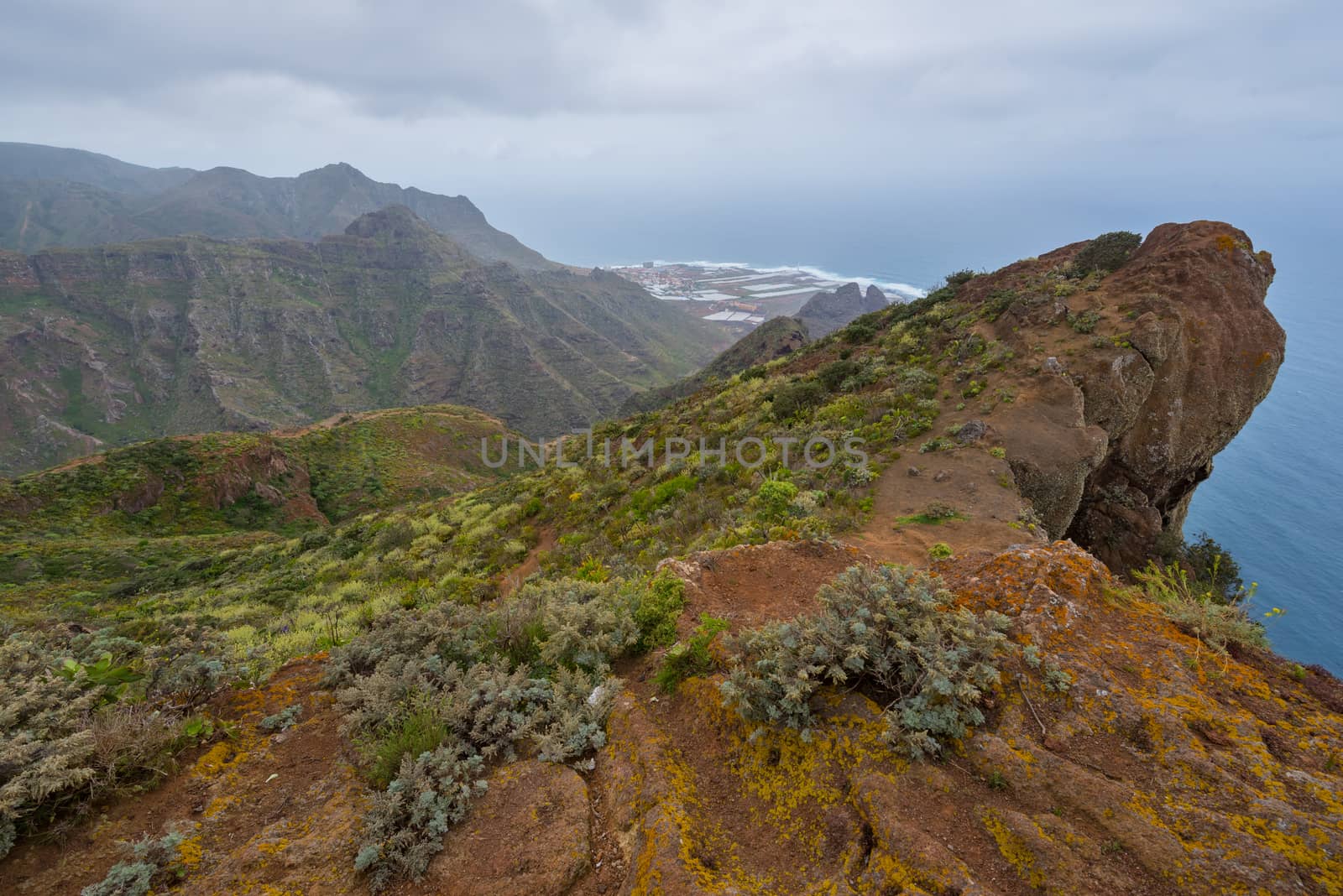 Cliff in Anaga mountains, Tenerife, Canary islands, Spain. by HERRAEZ
