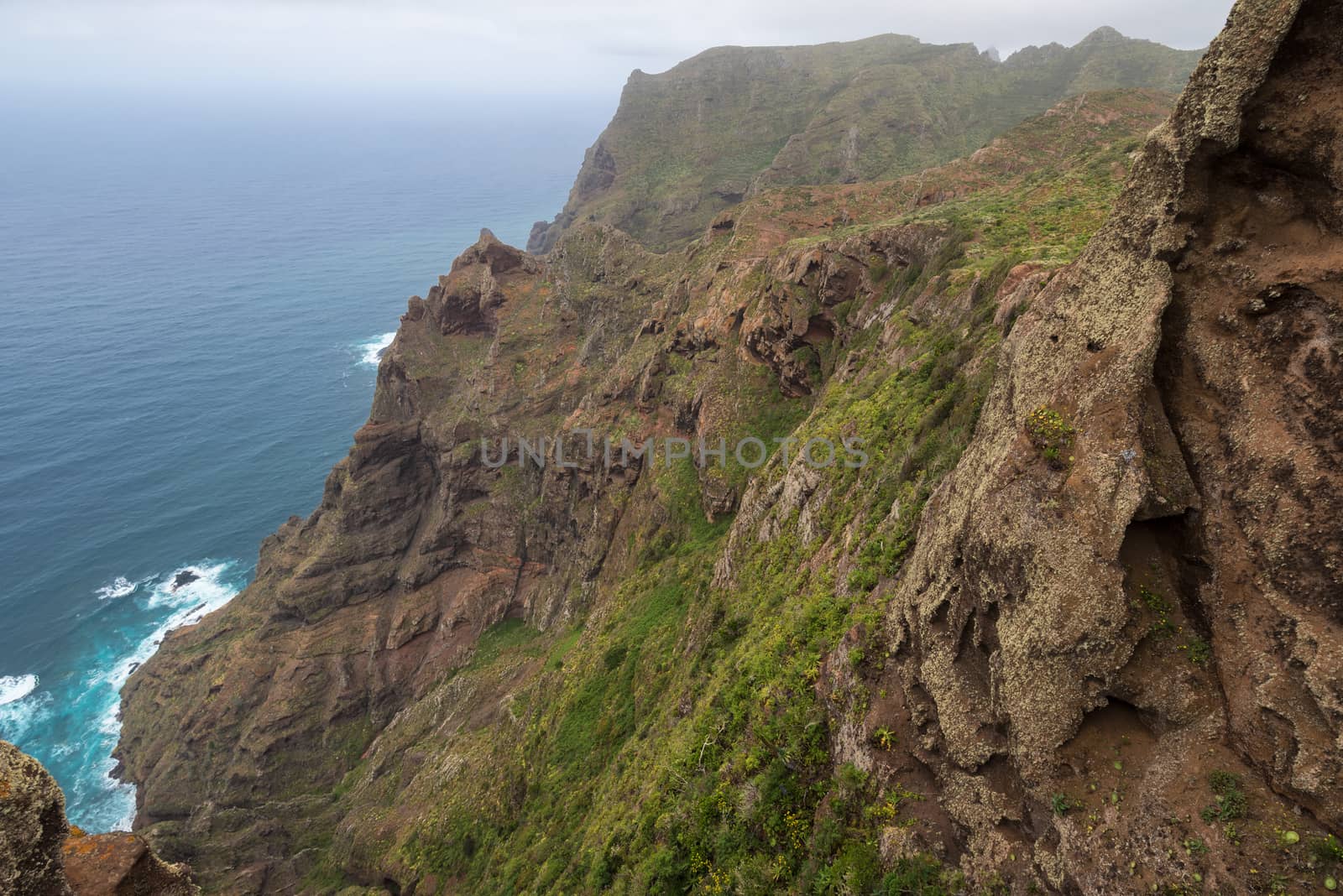 Cliff in Anaga mountains, Tenerife, Canary islands, Spain. by HERRAEZ