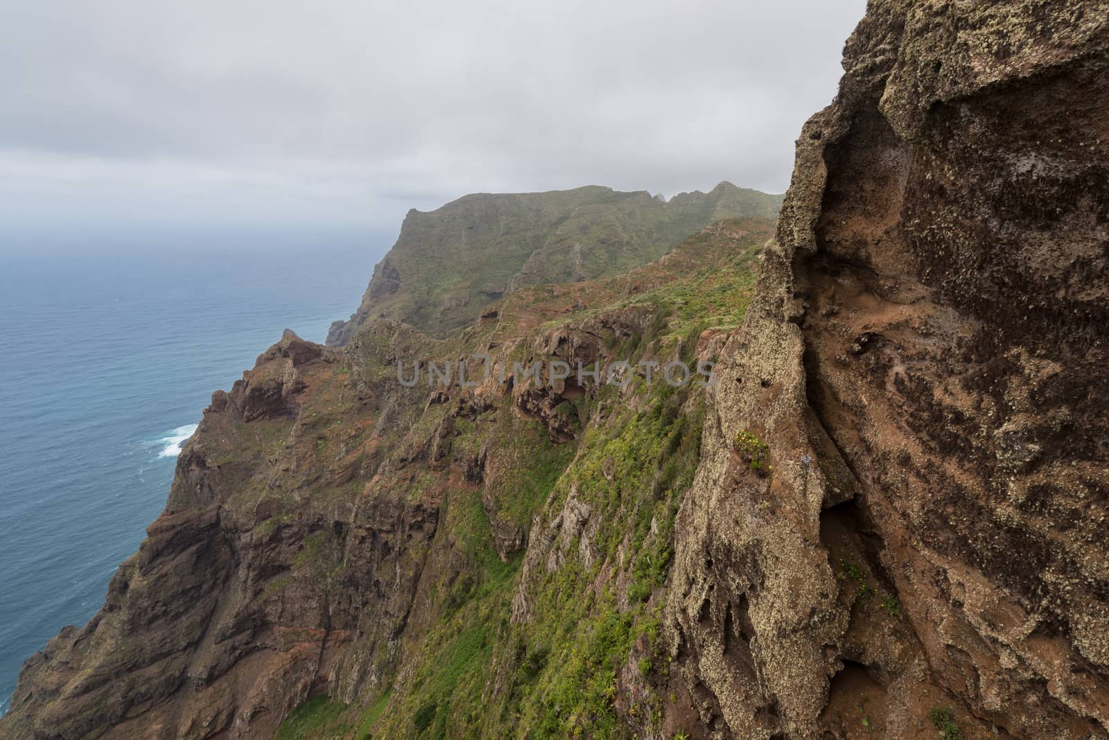 Cliff in Anaga mountains, Tenerife, Canary islands, Spain. by HERRAEZ