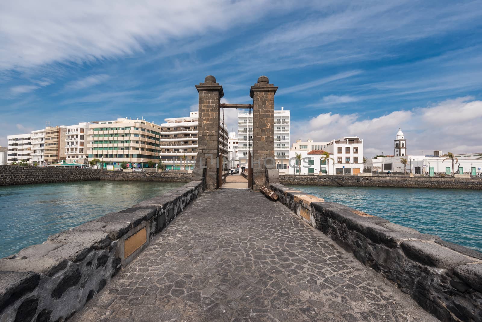 Arrecife capital cityscape, balls bridge in Lanzarote, Canary islands, Spain. by HERRAEZ