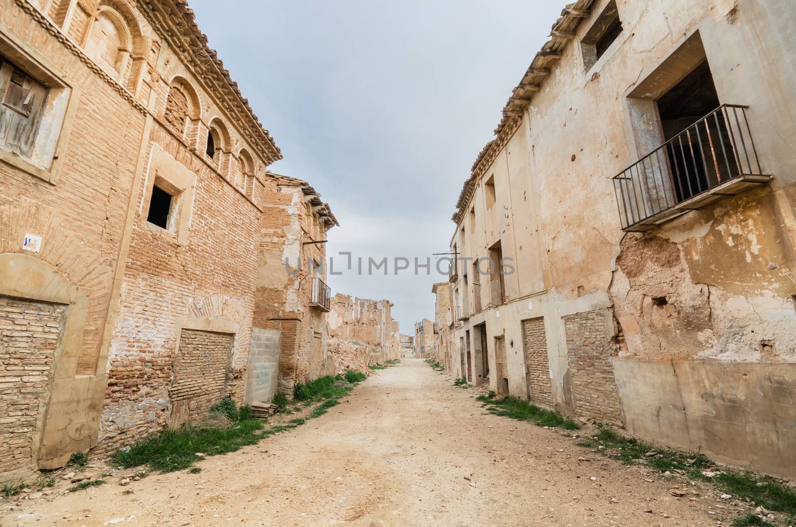 Main Street in the abandoned town of Belchite. Was destroyed during the Spanish civil war, Saragossa, Spain. by HERRAEZ