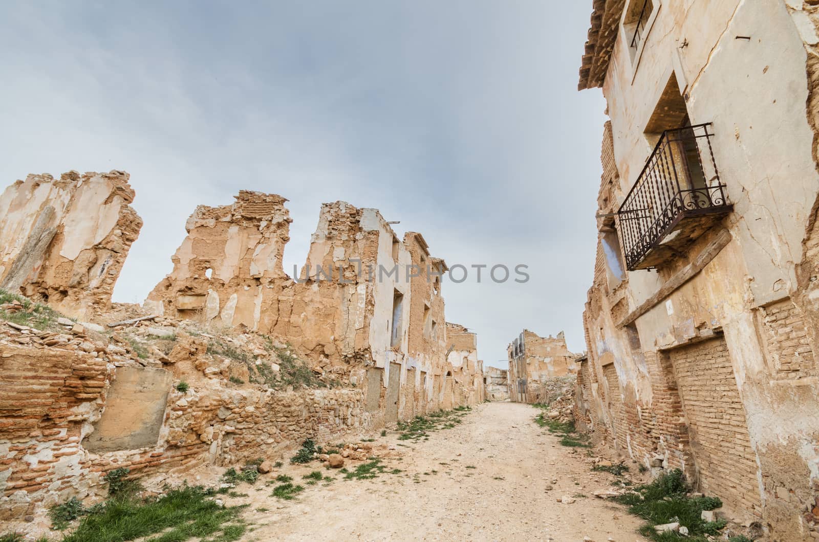 Main Street in the abandoned town of Belchite. Was destroyed during the Spanish civil war, Saragossa, Spain. by HERRAEZ