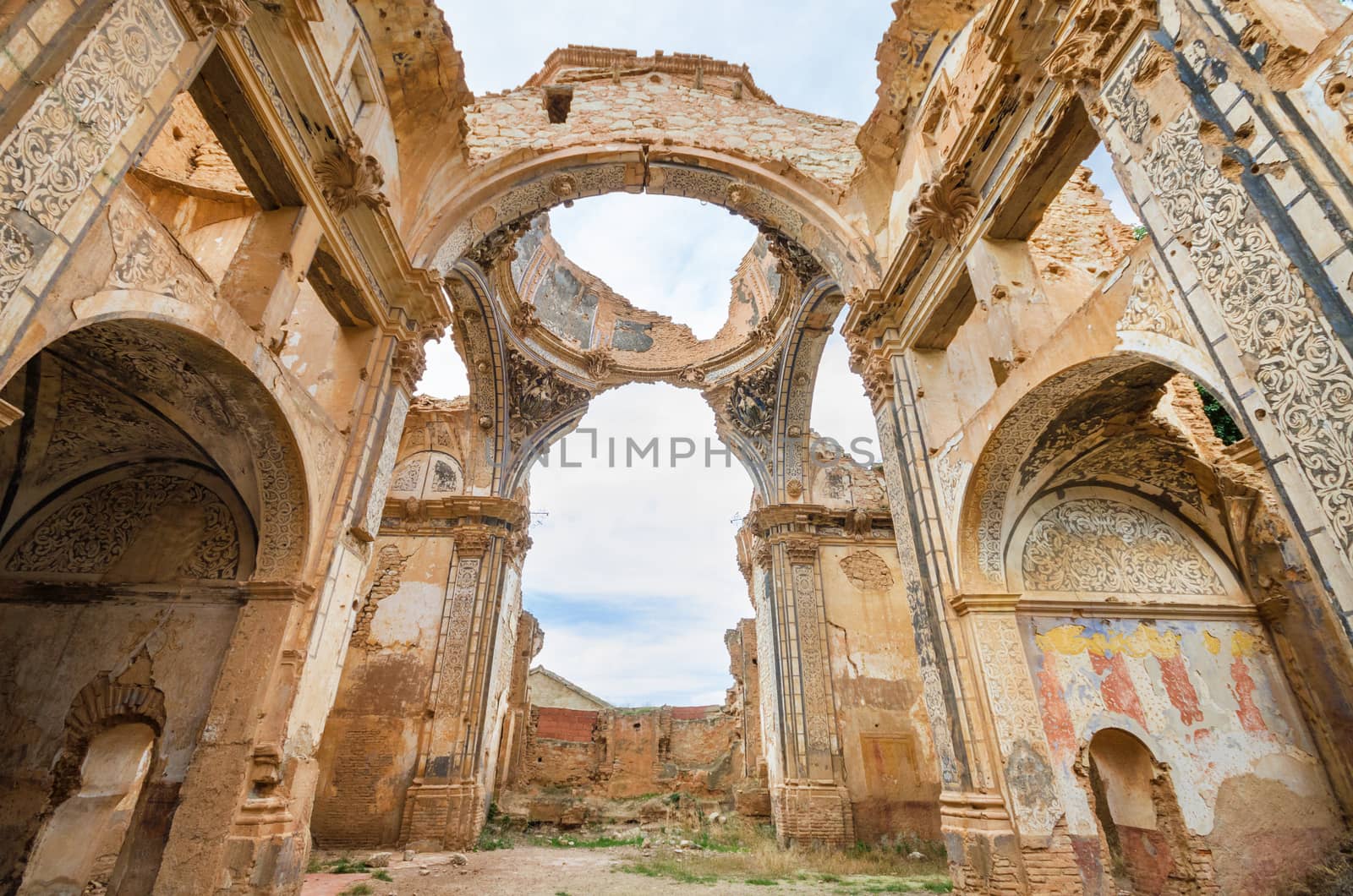 Ruins of an old church destroyed during the spanish civil war in Belchite, Saragossa, Spain.