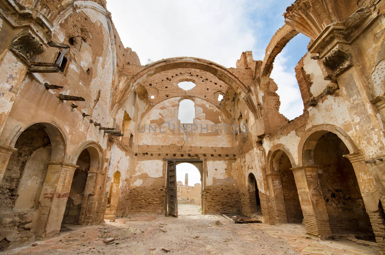 Ruins of an old church destroyed during the spanish civil war in Belchite, Saragossa, Spain. by HERRAEZ