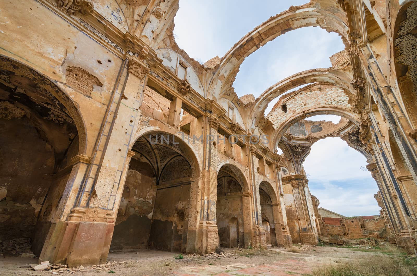 Ruins of an old church destroyed during the spanish civil war in Belchite, Saragossa, Spain. by HERRAEZ