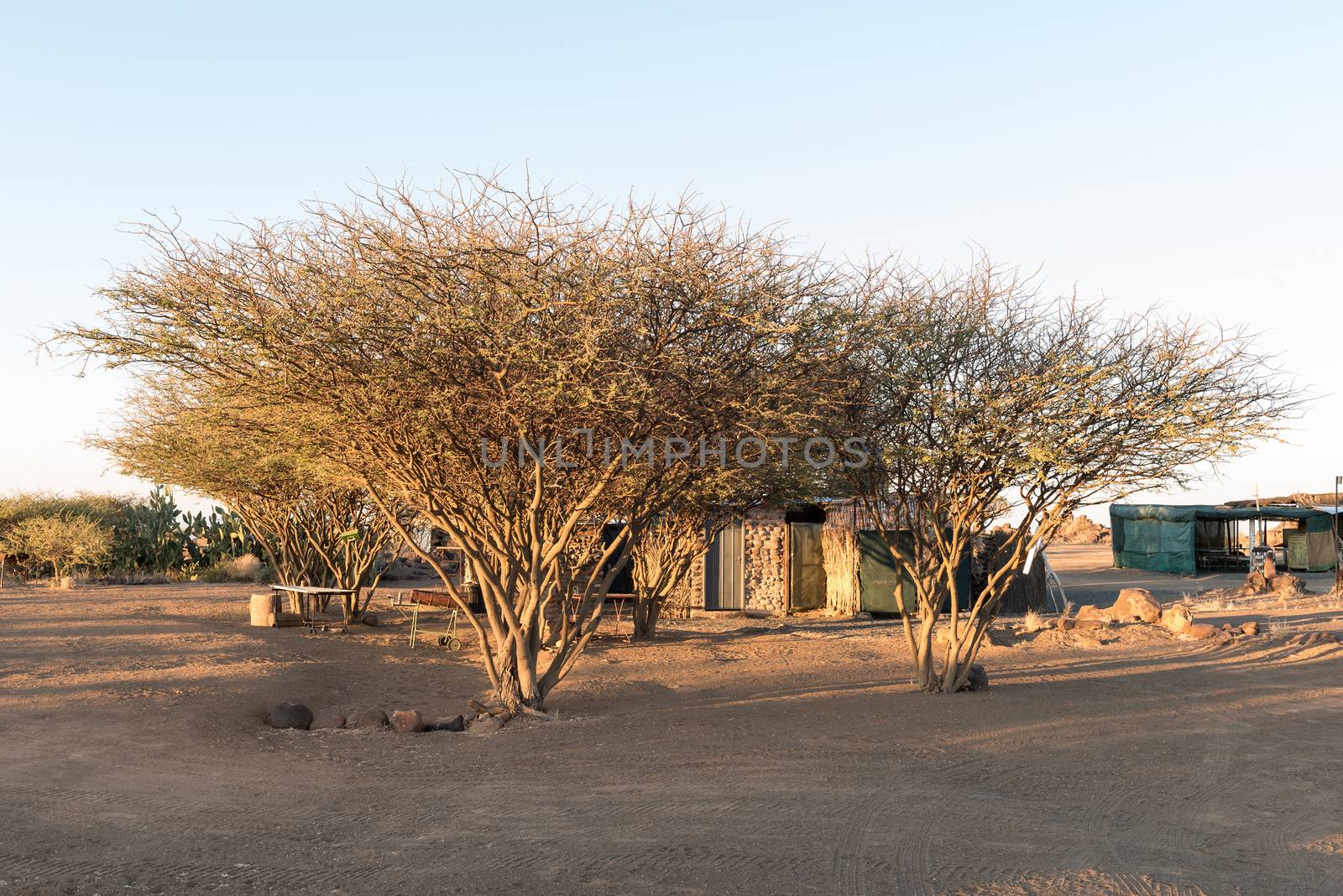 Sunrise view of a camping site at Garas Park Rest Camp, near Keetmanshoop on the B1-road  to Mariental