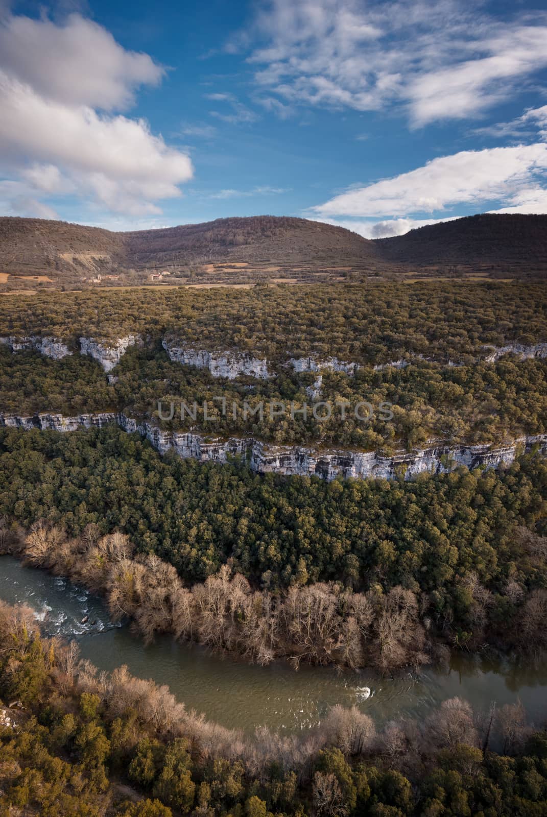 Landscape of Ebro river canyon at sunset in Burgos, Castilla y Leon, Spain. by HERRAEZ