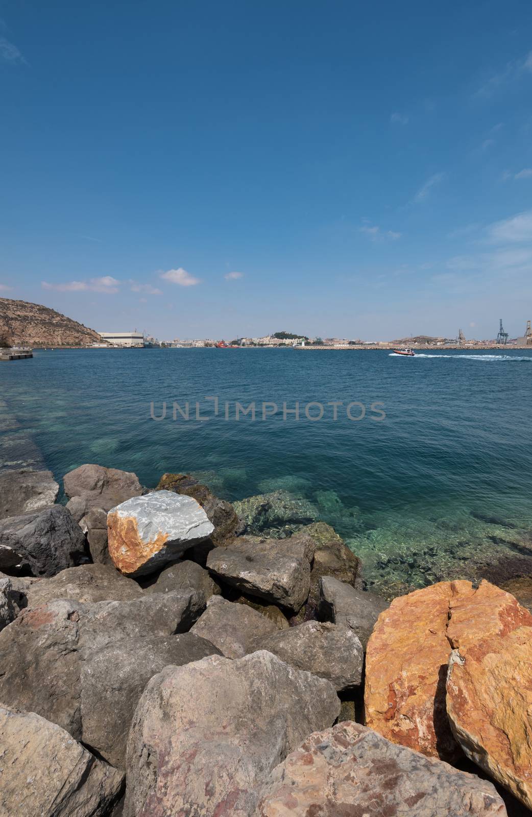 Cartagena bay, Cartagena city is in the background, Murcia, Spain. by HERRAEZ