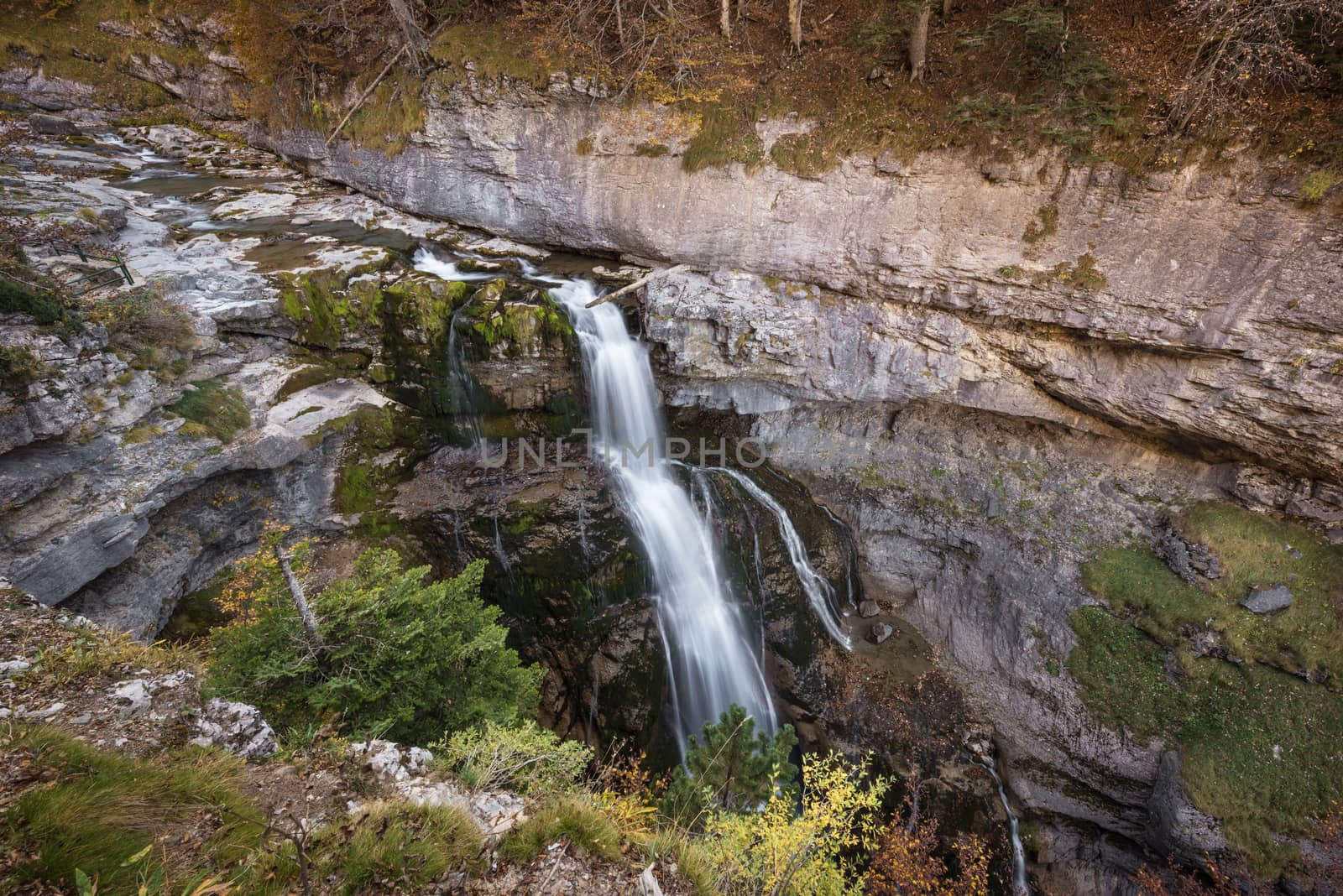 Waterfall in Ordesa national park, Pyrenees, Huesca, Spain. by HERRAEZ