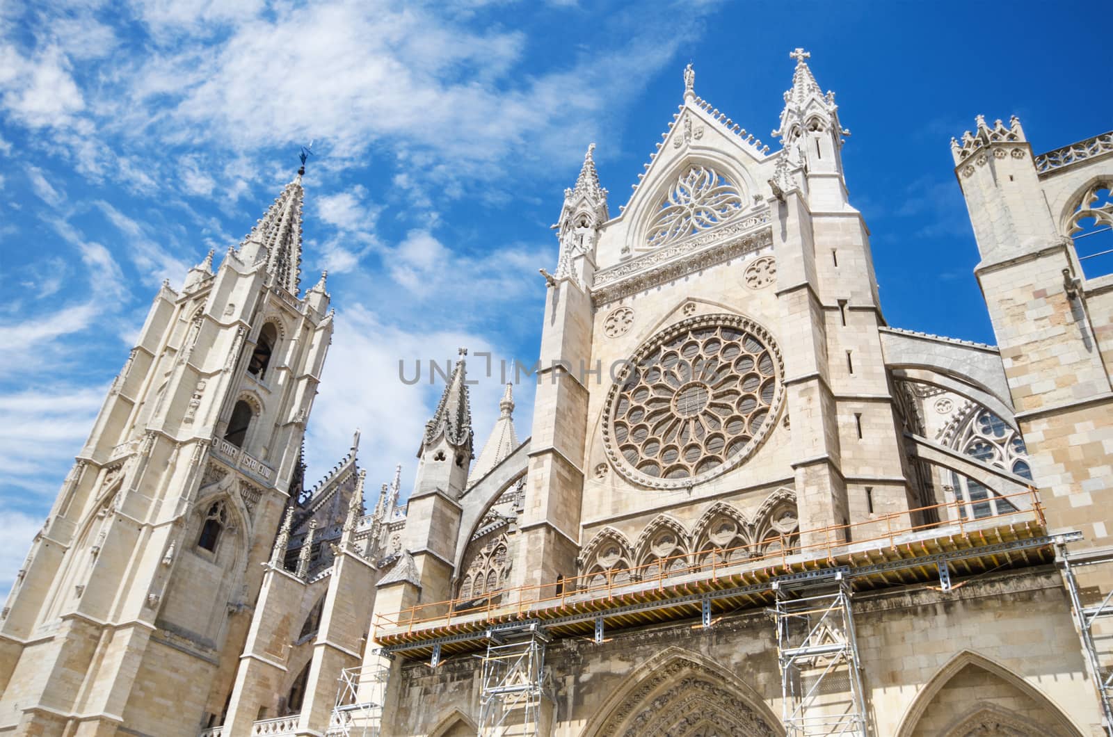 Detail of the facade of Leon Cathedral, Castilla y Leon, Spain. by HERRAEZ