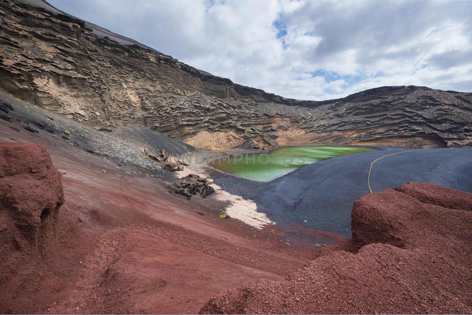 Volcanic green lake (El charco de los clicos) in Lanzarote, Canary islands, Spain. by HERRAEZ