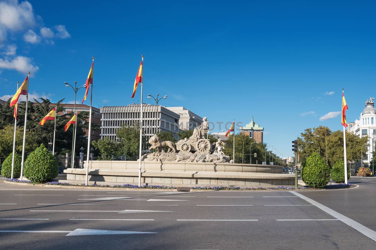 Famous cibeles fountain landmark in Cibeles square, Madrid, Spain.