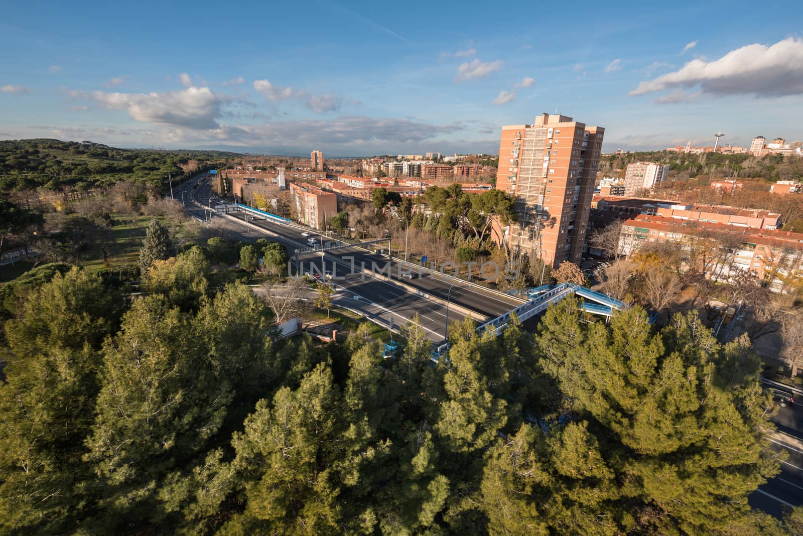 Madrid cityscape aerial view from casa de campo.