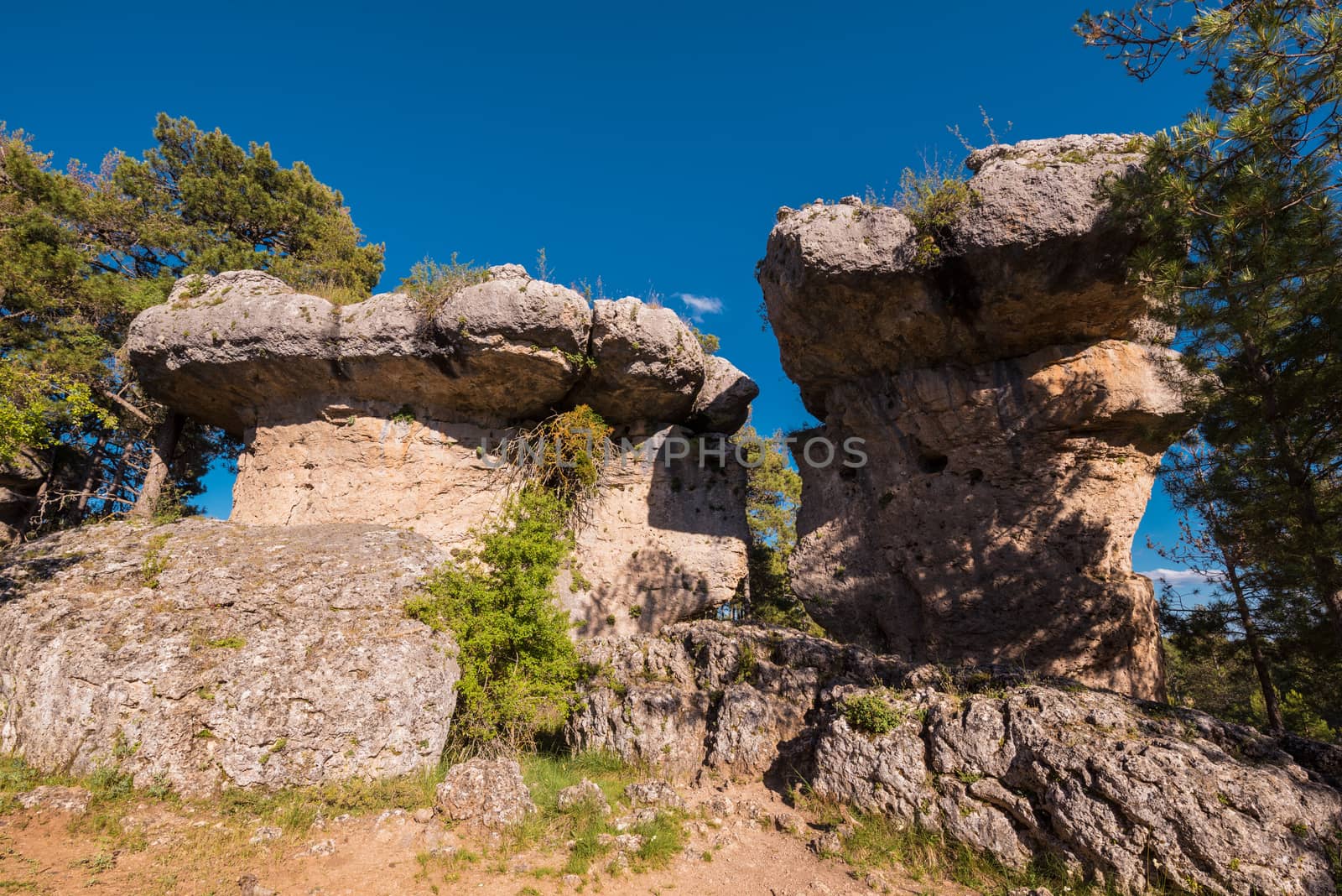 La Ciudad encantada. The enchanted city natural park, group of crapicious forms limestone rocks in Cuenca, Spain. by HERRAEZ